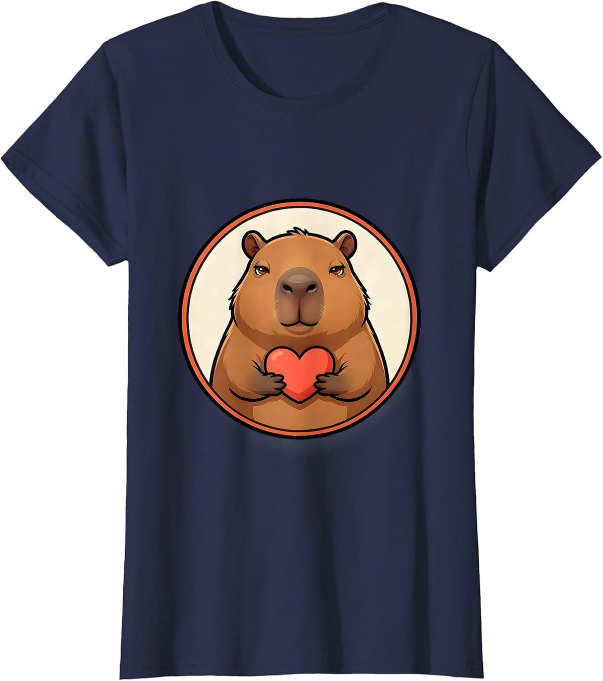 Women's Capybara Badge Cartoon Animal Meme Humor T-Shirt - Navy Blue