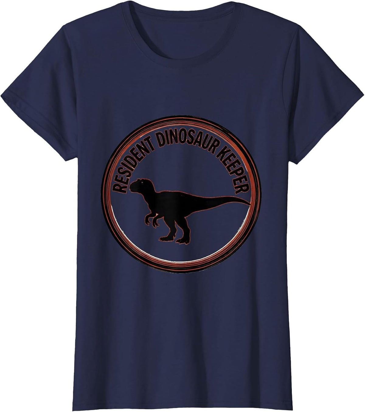 Women's Resident Dinosaur Keeper Bold Dinosaur Badge Patch Line Art T-Shirt - Navy Blue