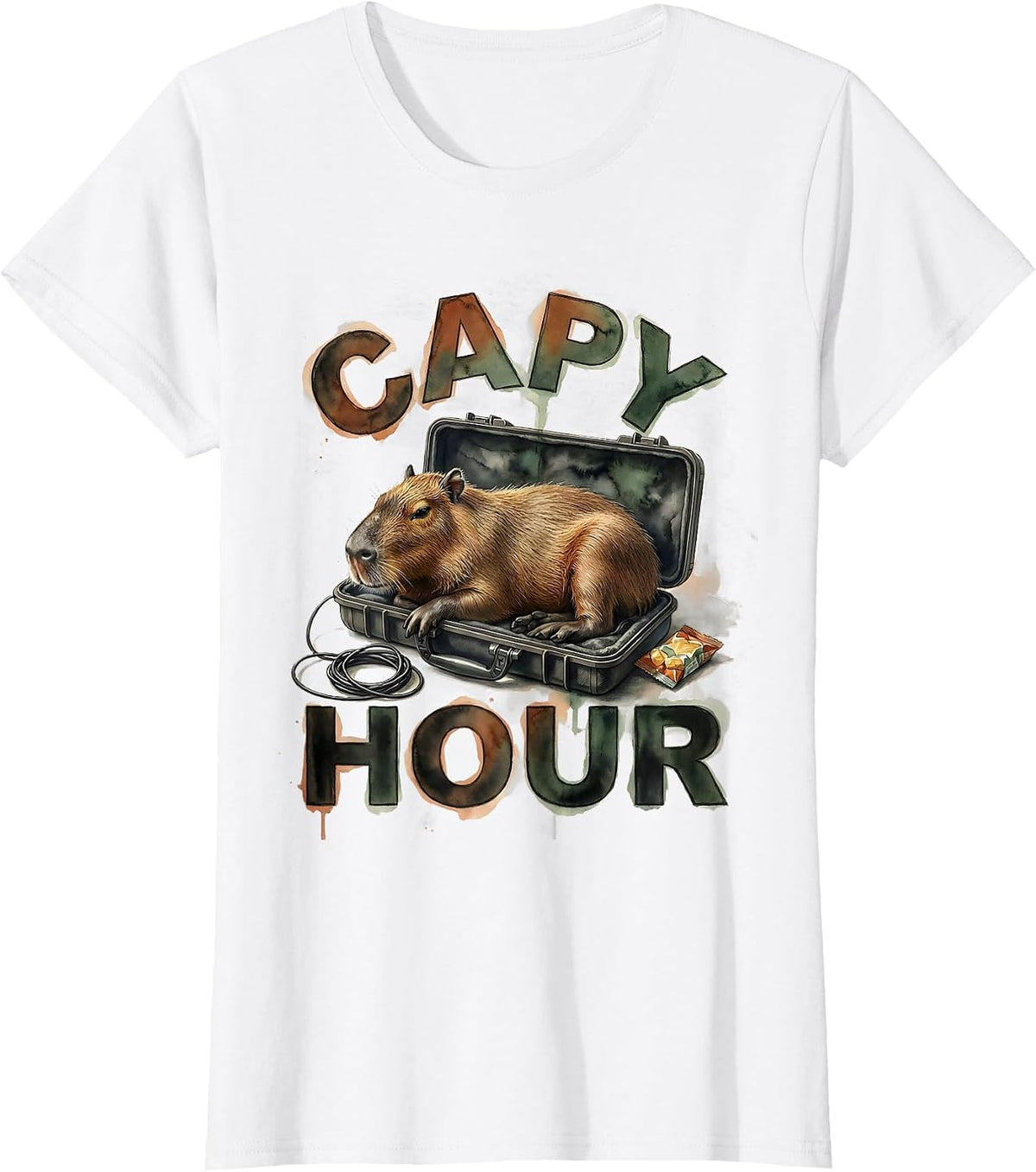 capy hour Watercolor Capybara Gamer Humor Gift T-Shirt - White