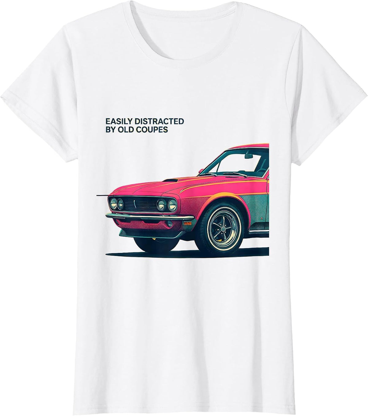Easily Distracted By Old Coupes Funny Classic Car Guy T-Shirt - White