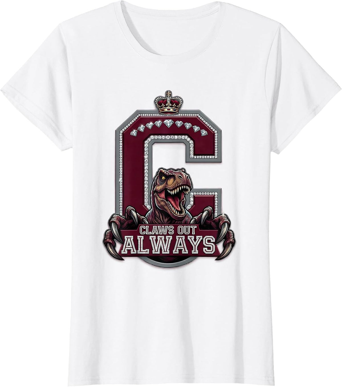 Women's Claws Out Always Fierce Dinosaur Design T-Shirt - White