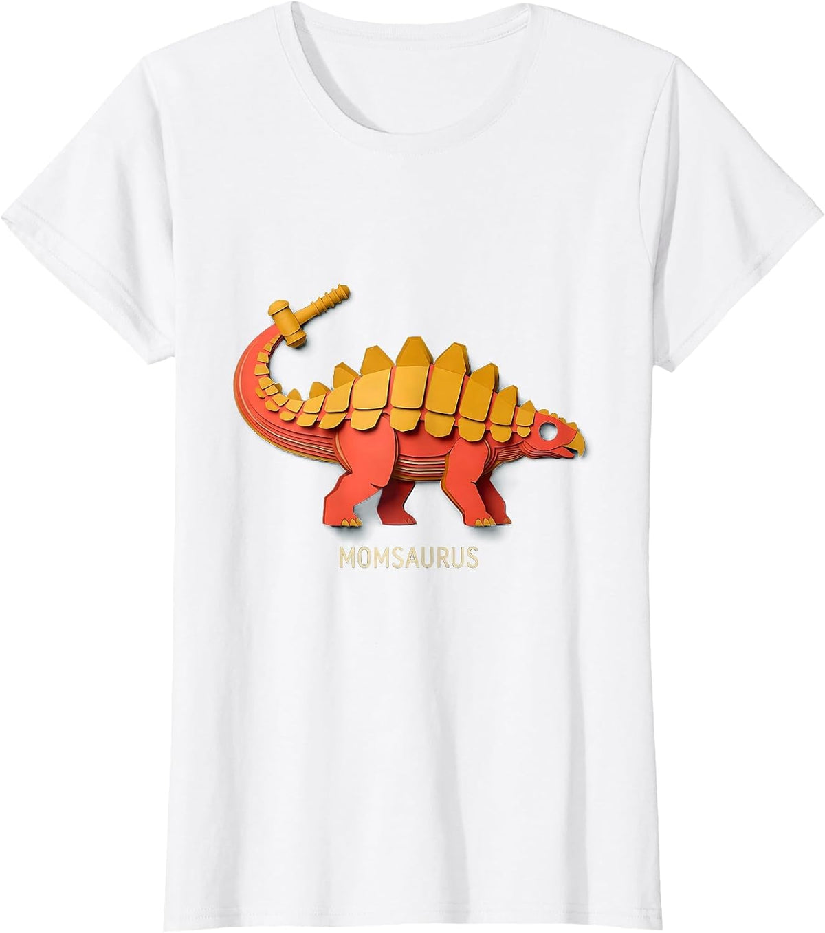 Women's Momsaurus Funny Family Role Dinosaur Lover Paper Cutout T-Shirt - White