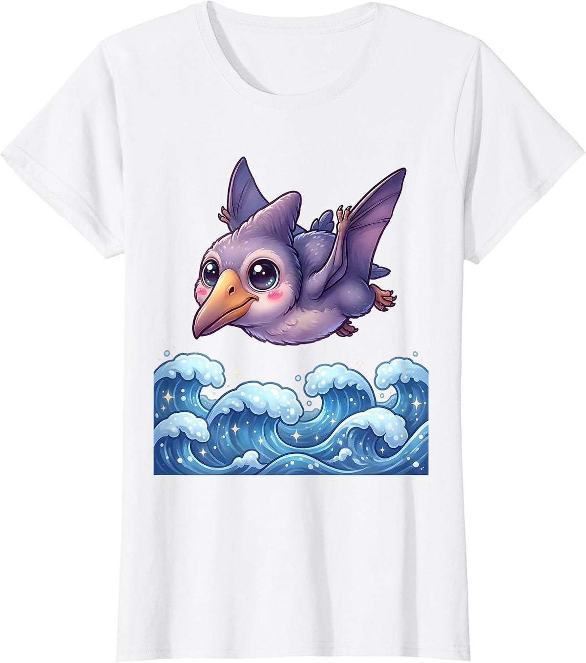Women's Pterodactyl Diving Over Ocean Waves Dinosaur T-Shirt - White