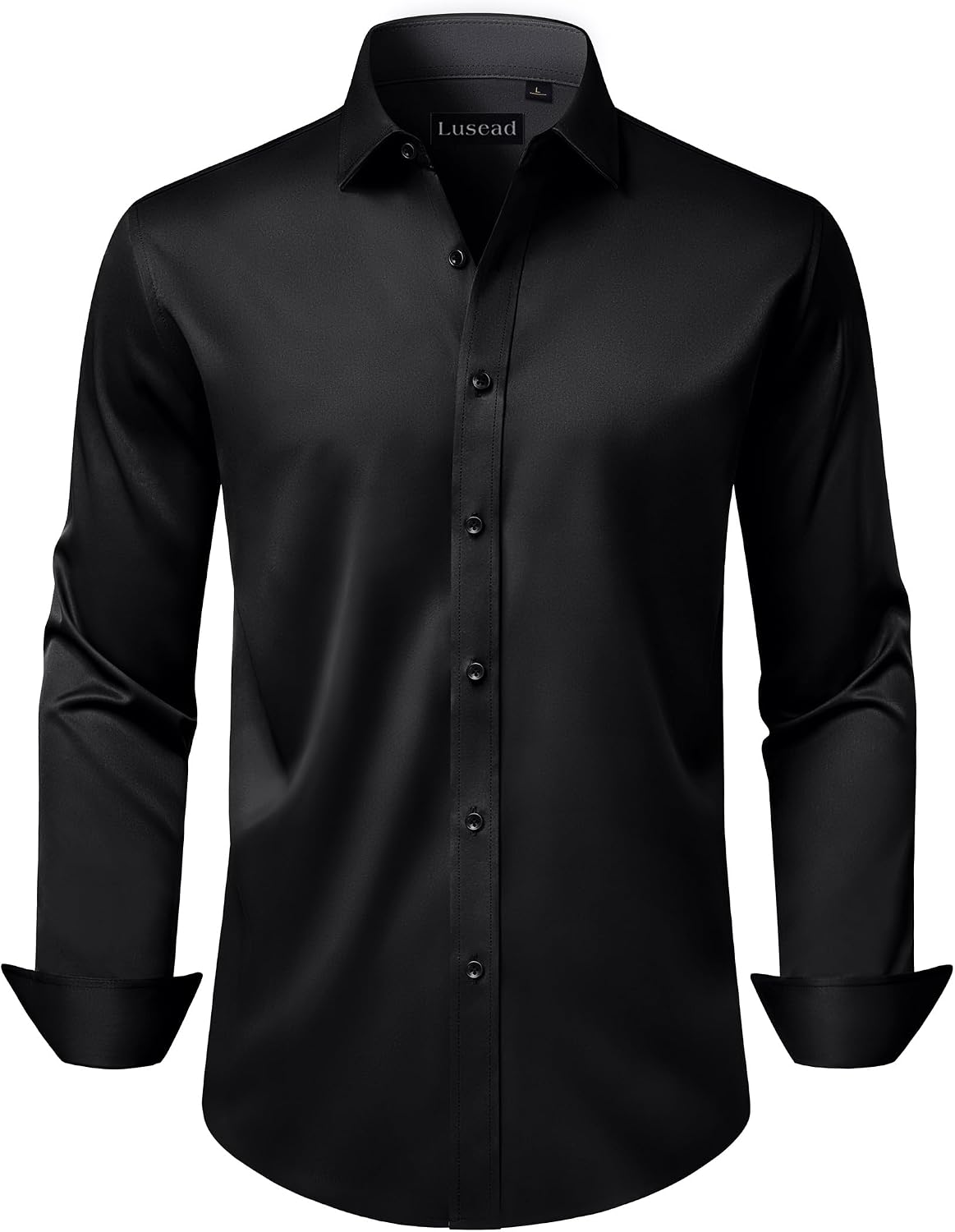 Men's Dress Shirts Long Sleeve Stretch Wrinkle Free Wedding Formal Business Button Down Shirt - Black