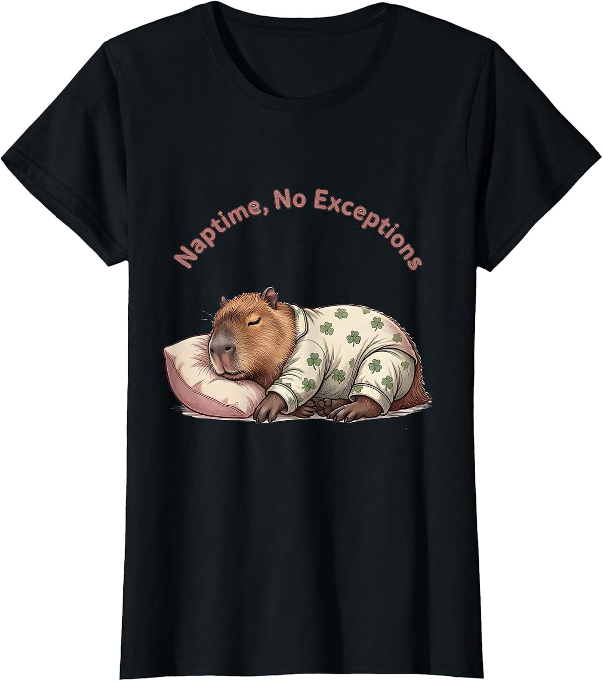 Women's Naptime No Exceptions Cute Kawaii Capybara Pajama Gift T-Shirt - Black