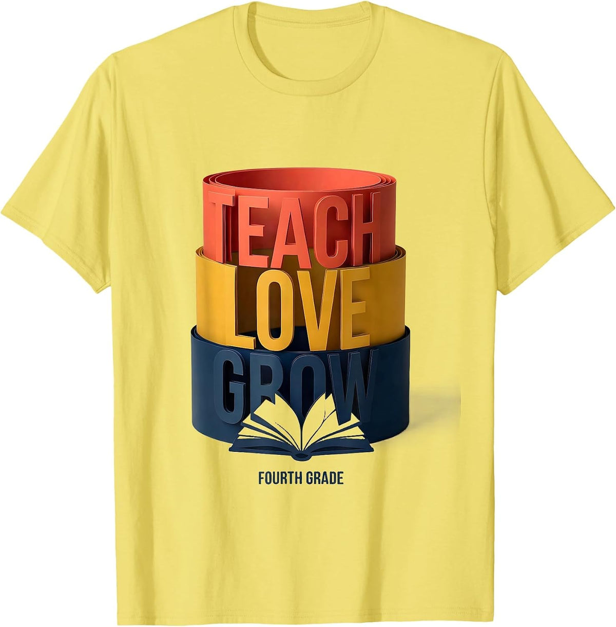 Men's Teach Love Grow Fourth Grade Sentimental Teacher Back T-Shirt - Lemon Yellow