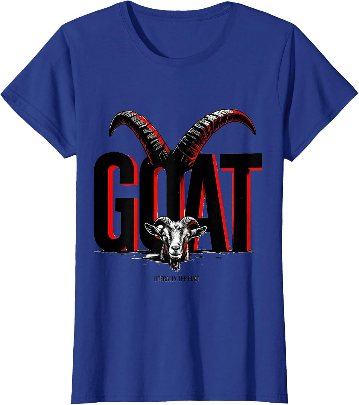 Women's Literally The GOAT Heavy Geometric Block Typography Goat T-Shirt - Royal Blue