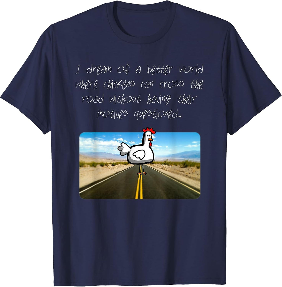 Chicken Crossing The Road T-Shirt - Navy Blue