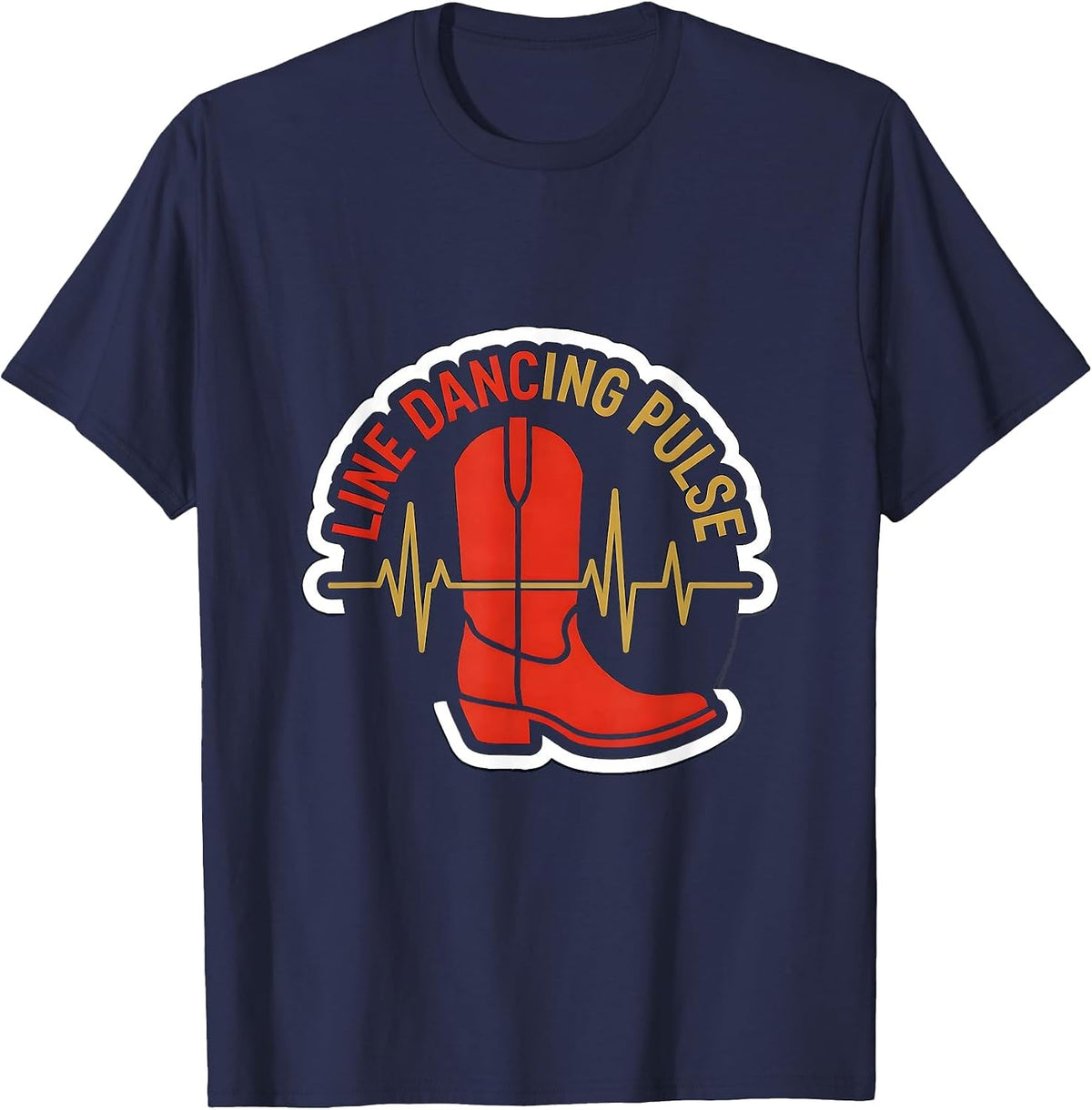 Line Dancing Pulse Cowboy Boot EKG Pulse Line Dancer Novelty T-Shirt - Navy Blue