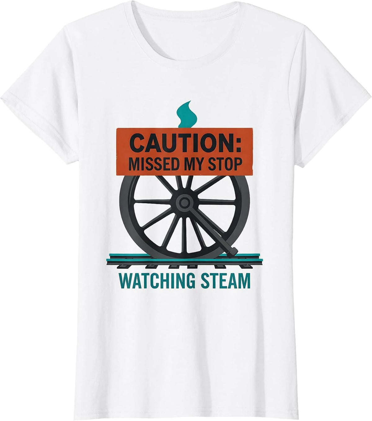 Caution: Missed My Stop Watching Steam Retro Train T-Shirt - White