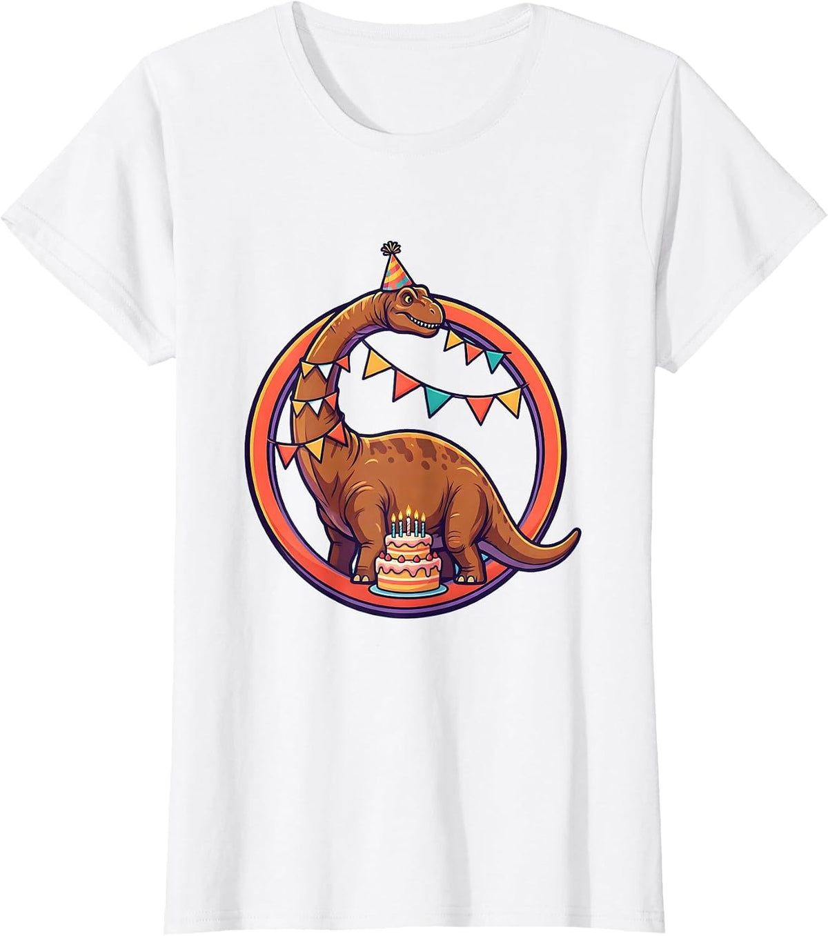 Brachiosaurus Birthday Banner Dinosaur Graphic T-Shirt - White