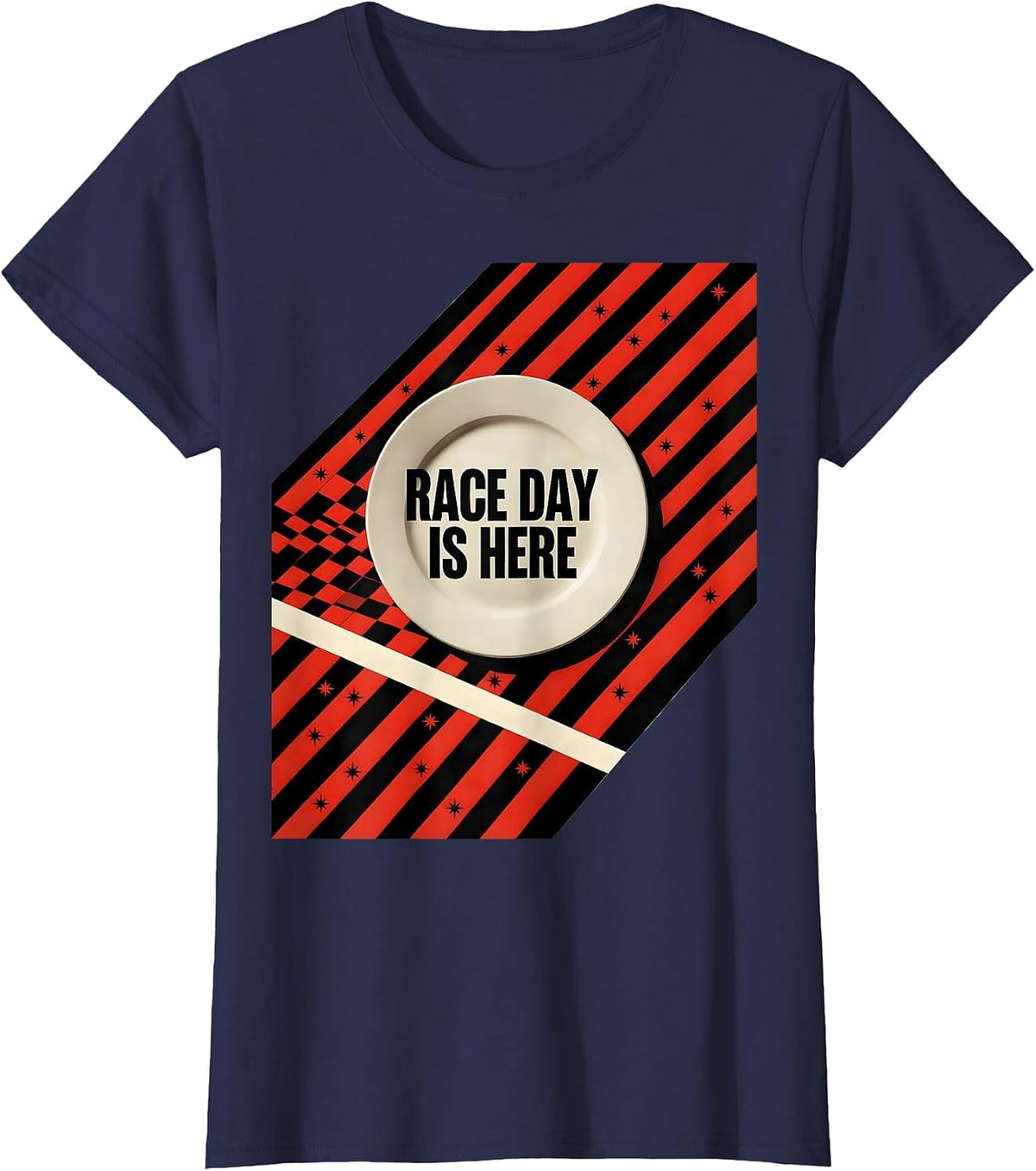 Women's Race Day Is Here Constructivist Poster Drag Racing Patriot T-Shirt - Navy Blue