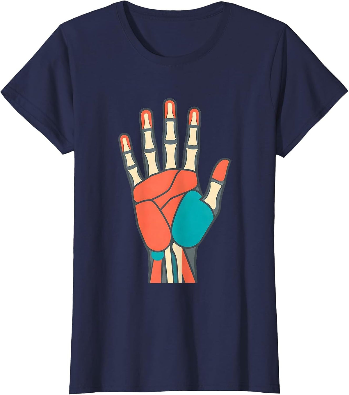 Women's Occupational Therapy Anatomical Hand Illustration T-Shirt - Navy Blue