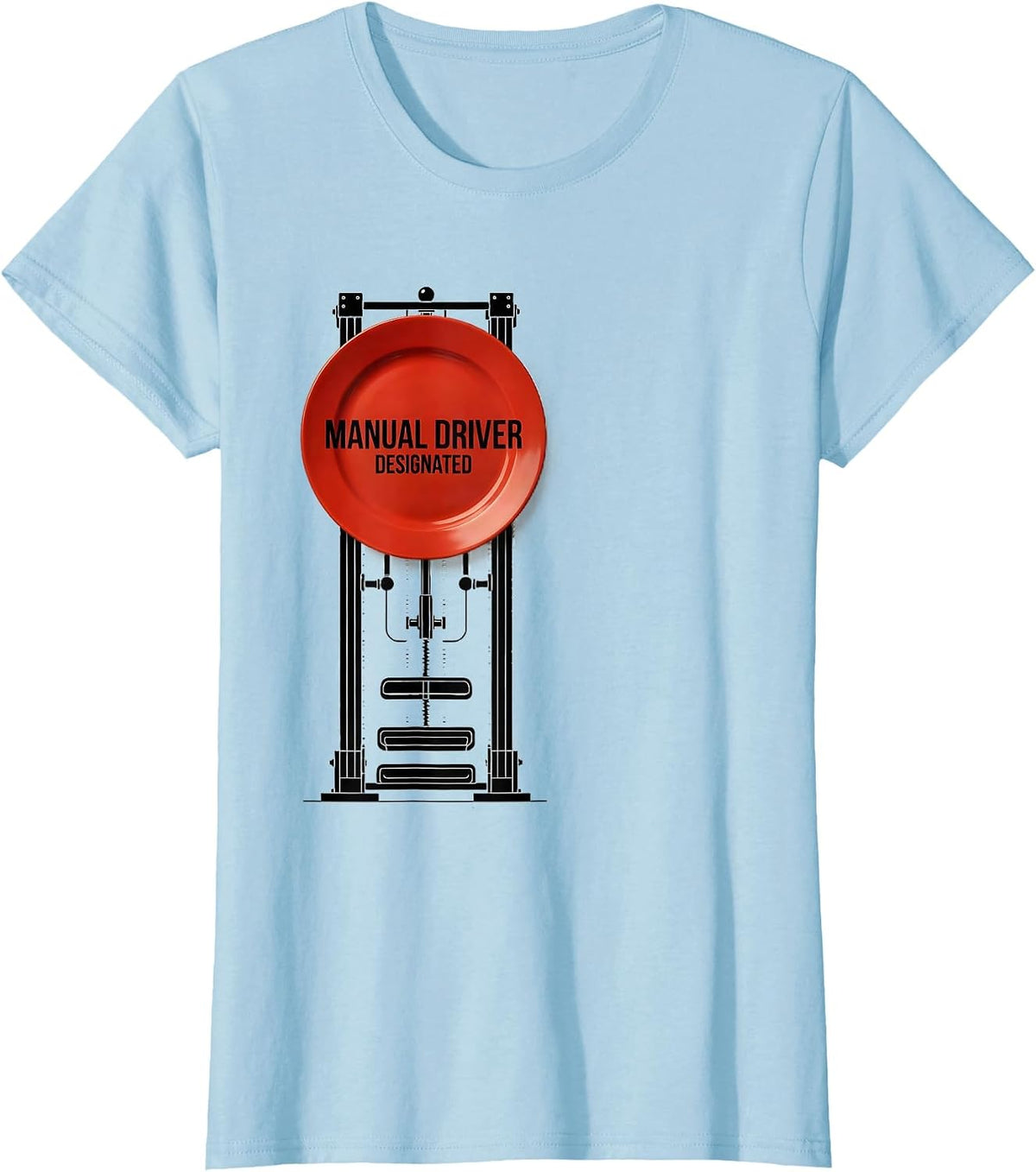 Women's Manual Driver Designated Swiss International Car Guy Stick T-Shirt - Baby Blue