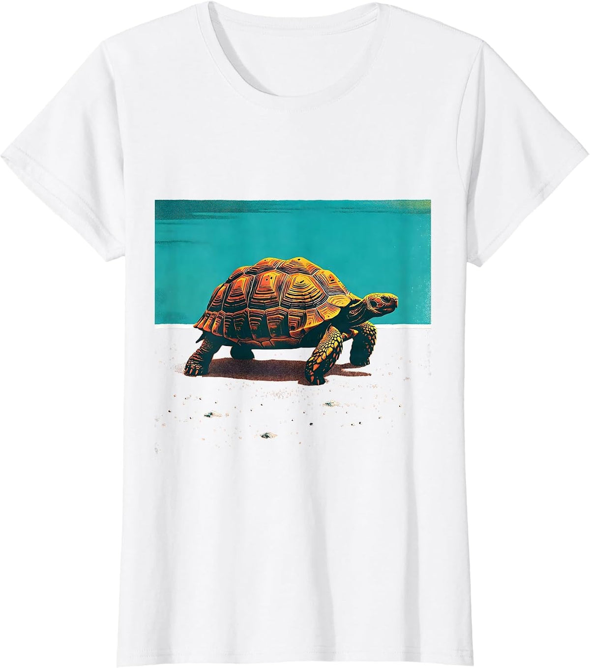 Off-Center Tortoise Risograph Beach Humor Animal Lover T-Shirt - White