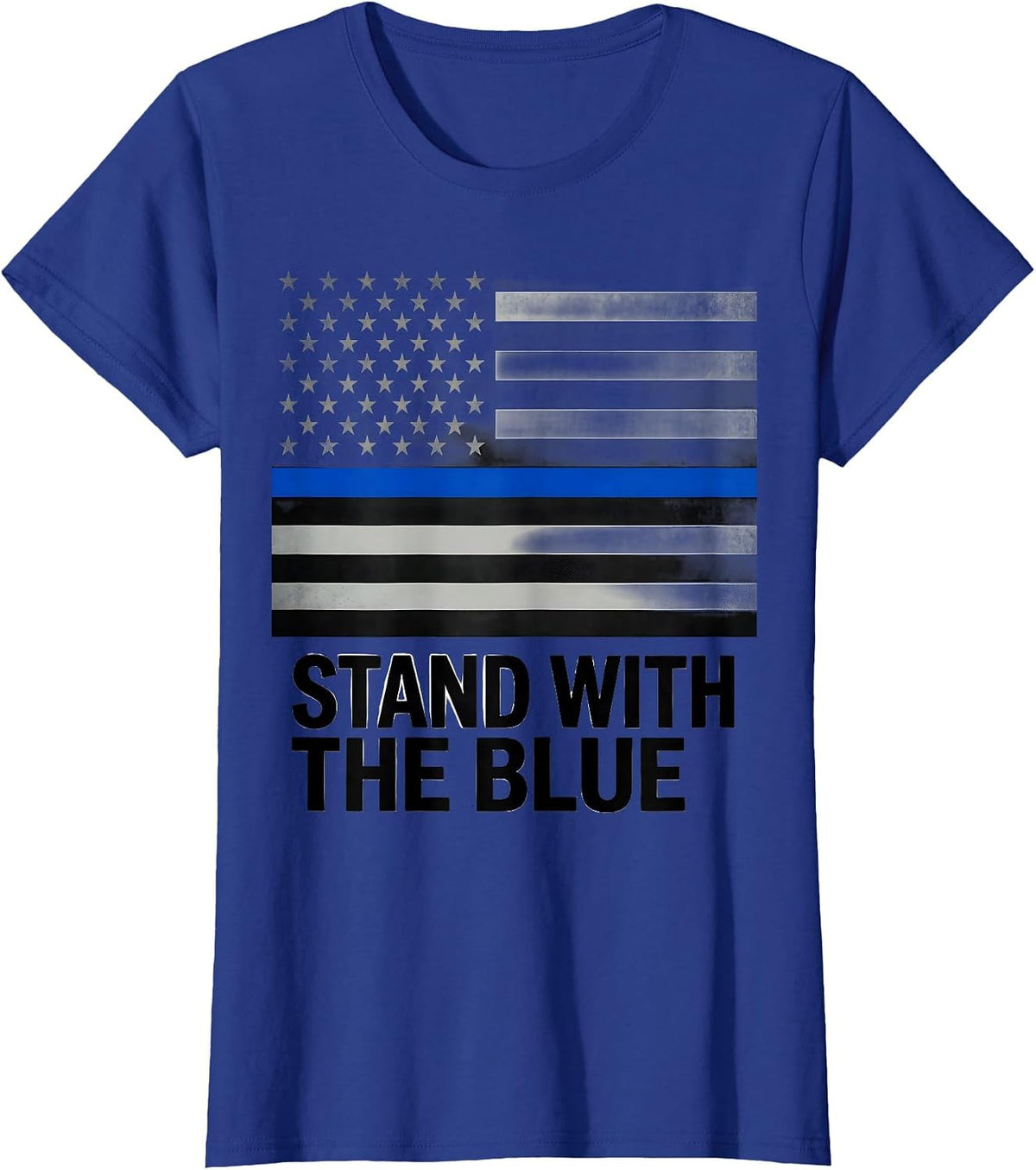 Women's Stand With The Blue Thin Blue Line Police Support Flag T-Shirt - Royal Blue