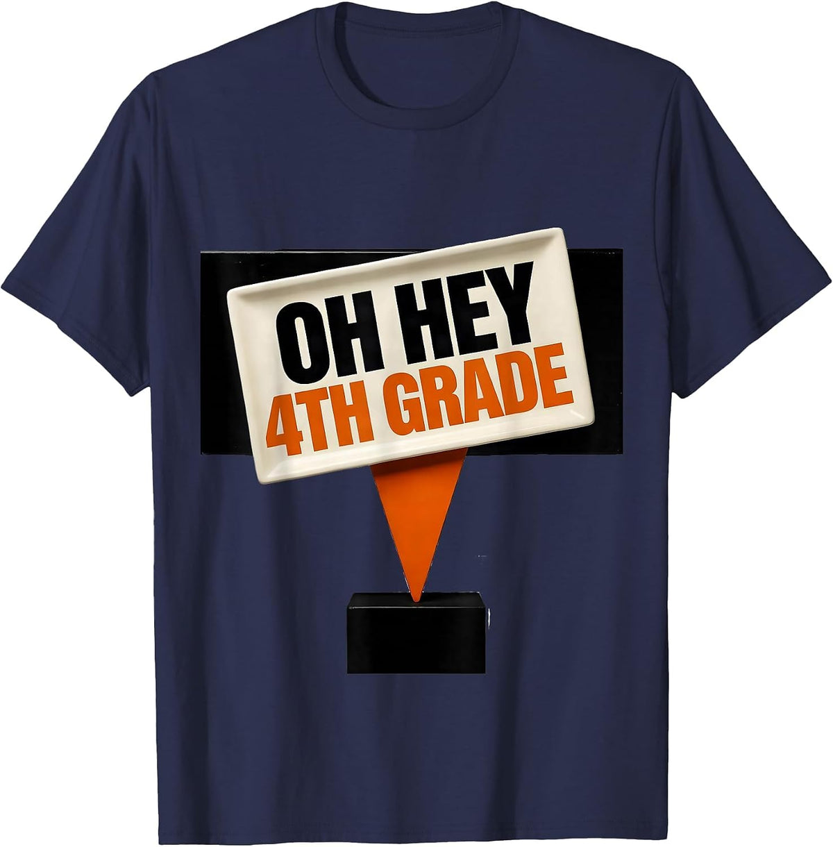 Oh Hey, 4th Grade Brutalist Graphic Teacher Back To School T-Shirt - Navy Blue