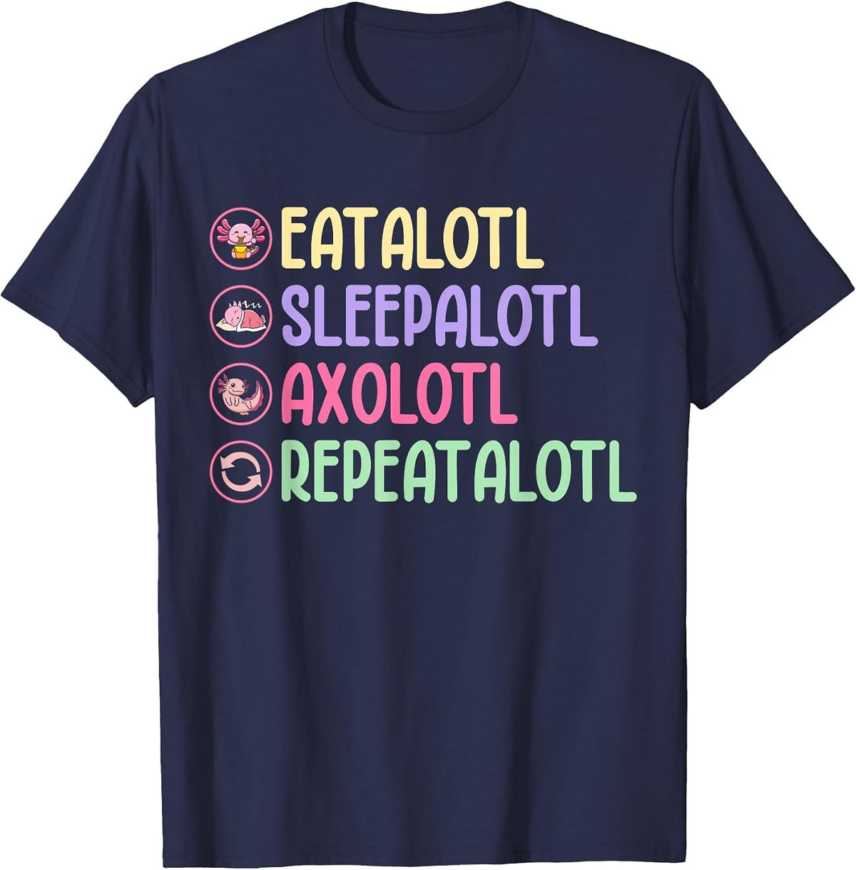 Eatalotl Sleepalotl Axolotl Repeatalotl T-Shirt - Navy Blue
