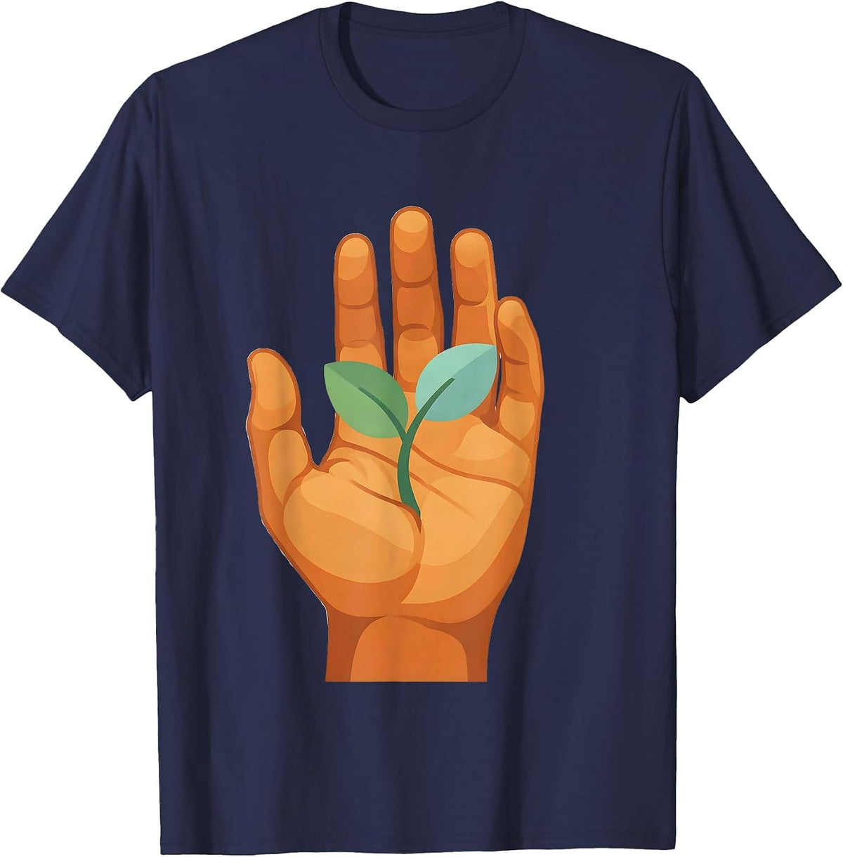 Men's Occupational Therapy Open Hand Sprout Growth Design T-Shirt - Navy Blue