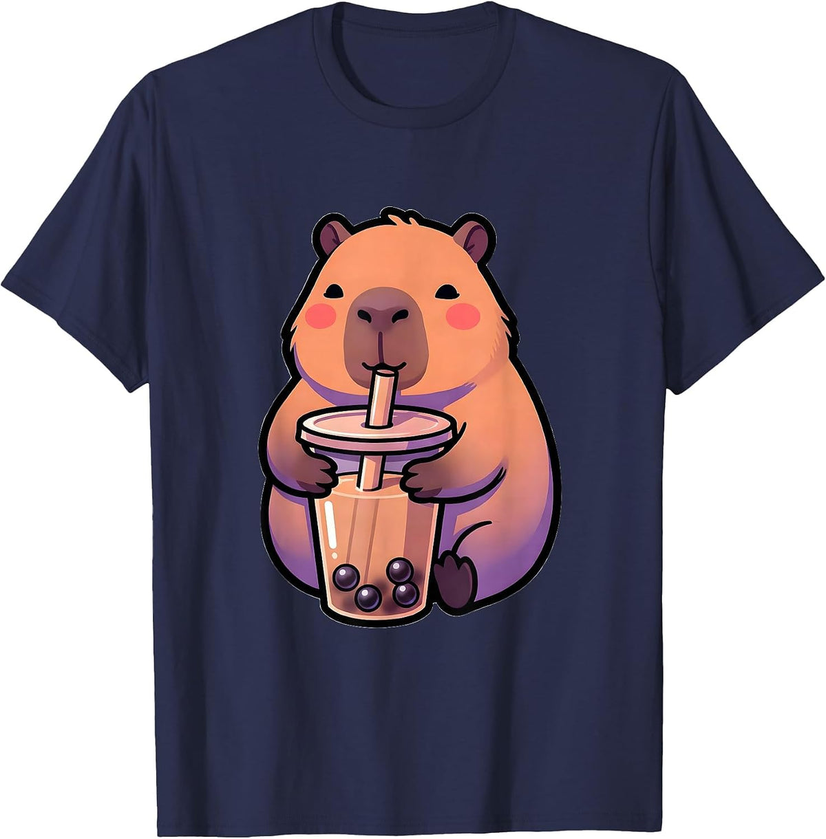 Cute Capybara Kawaii Anime Bubble Tea Boba Tea Lover T-Shirt - Navy Blue