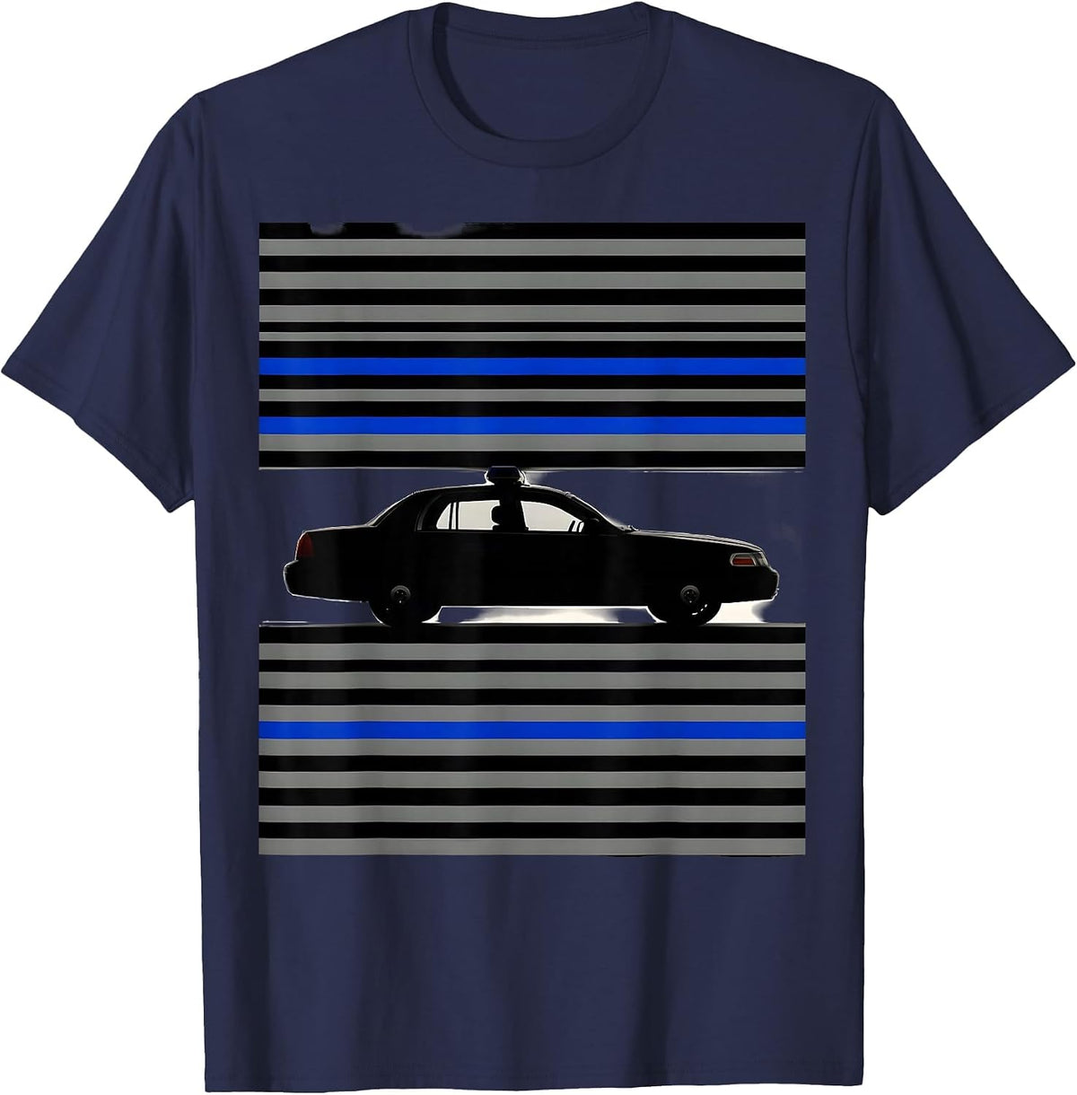 Men's Thin Blue Line Police Patrol Car Support Officer T-Shirt - Navy Blue
