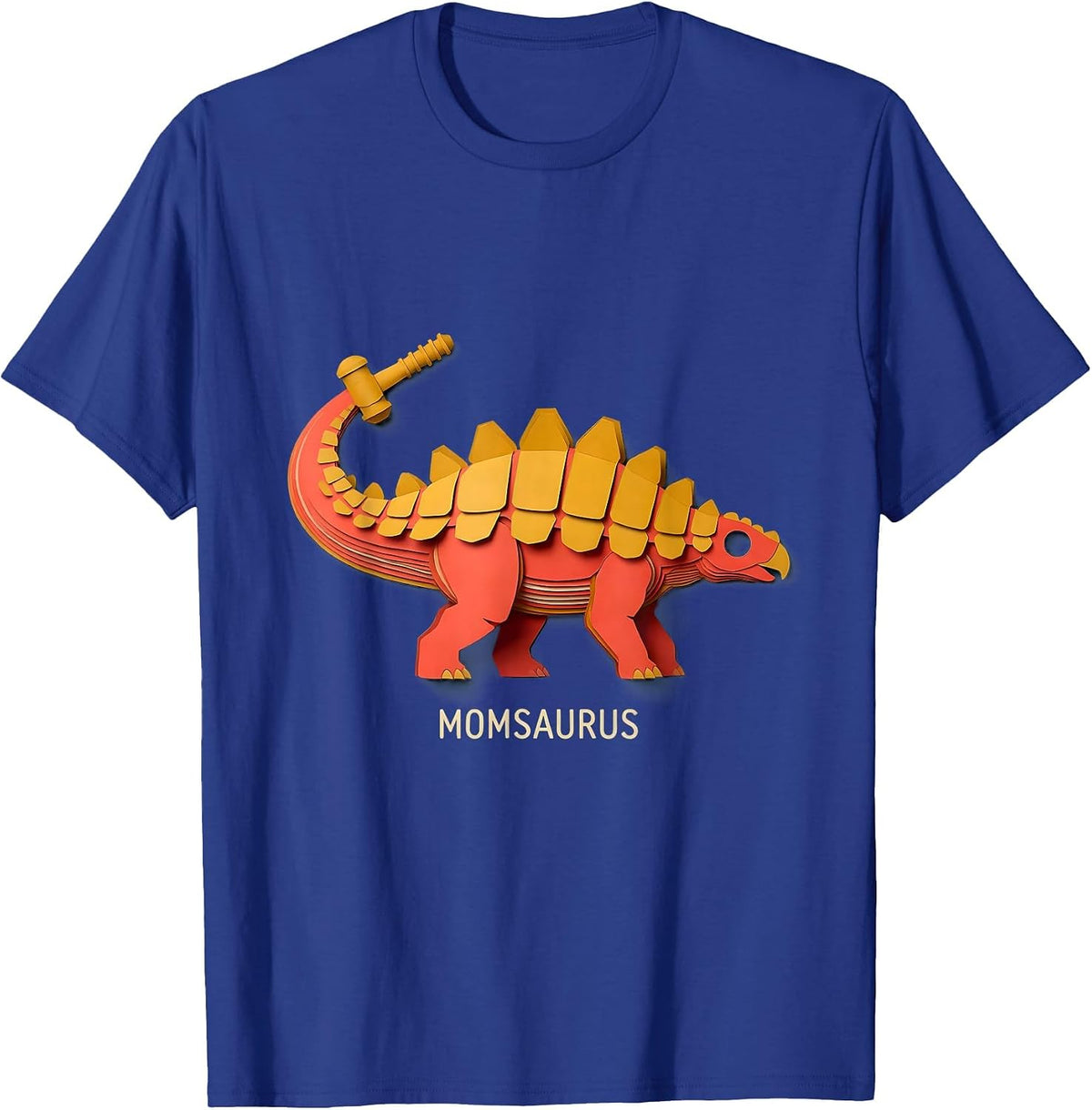 Men's Momsaurus Funny Family Role Dinosaur Lover Paper Cutout T-Shirt - Royal Blue