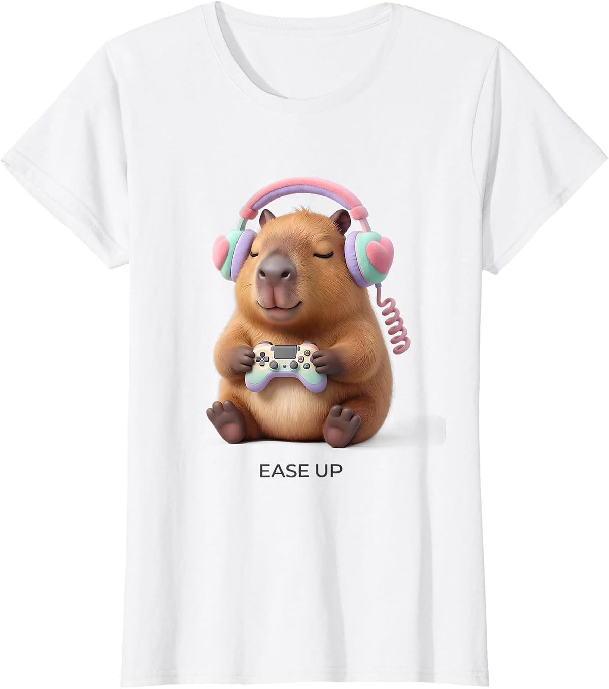 Women's Ease Up Cute Kawaii Capybara Gamer Meme Humor T-Shirt - White