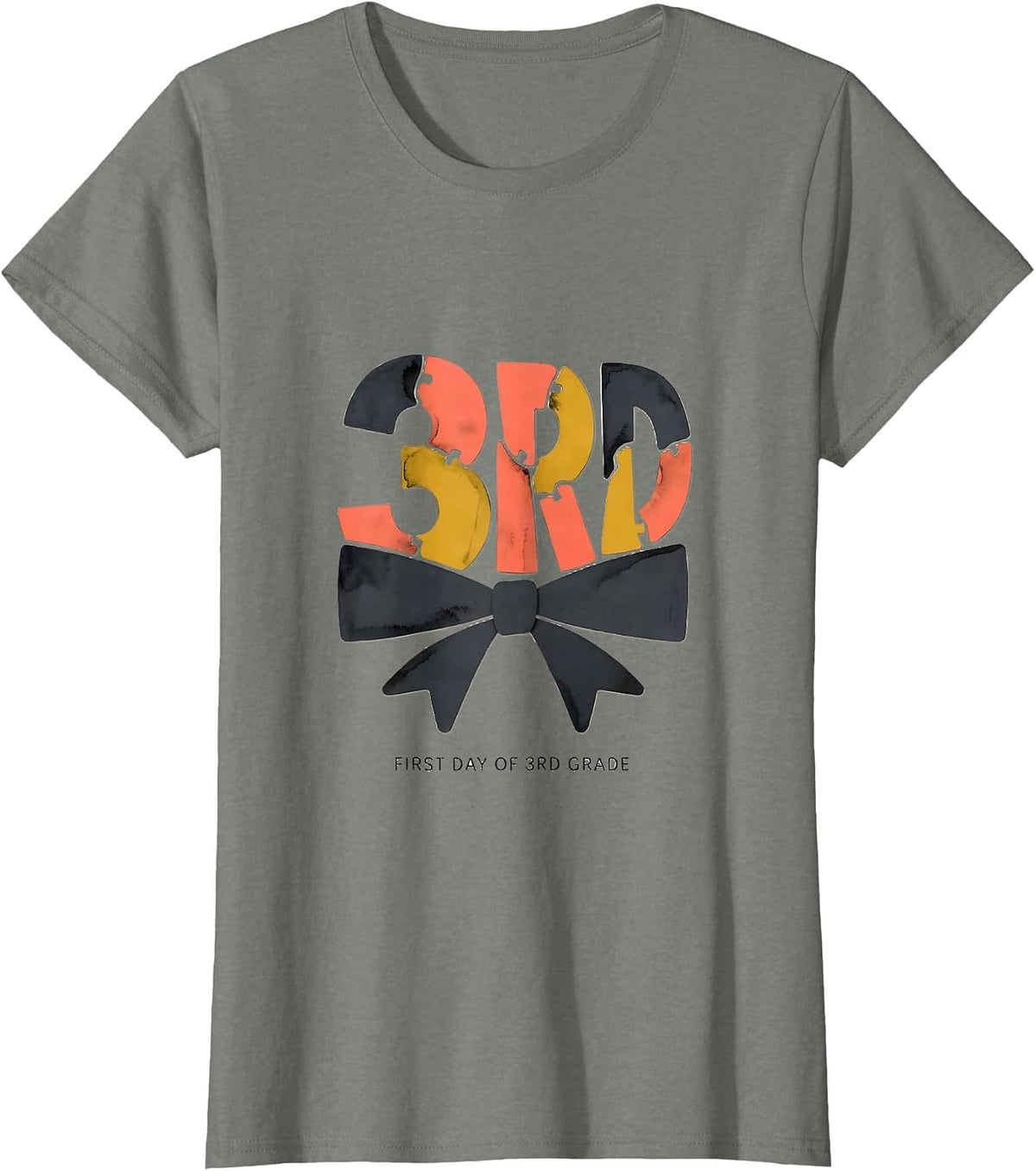 First Day Of 3rd Grade Midcentury Modern Coquette Bow Back T-Shirt - Olive Heather