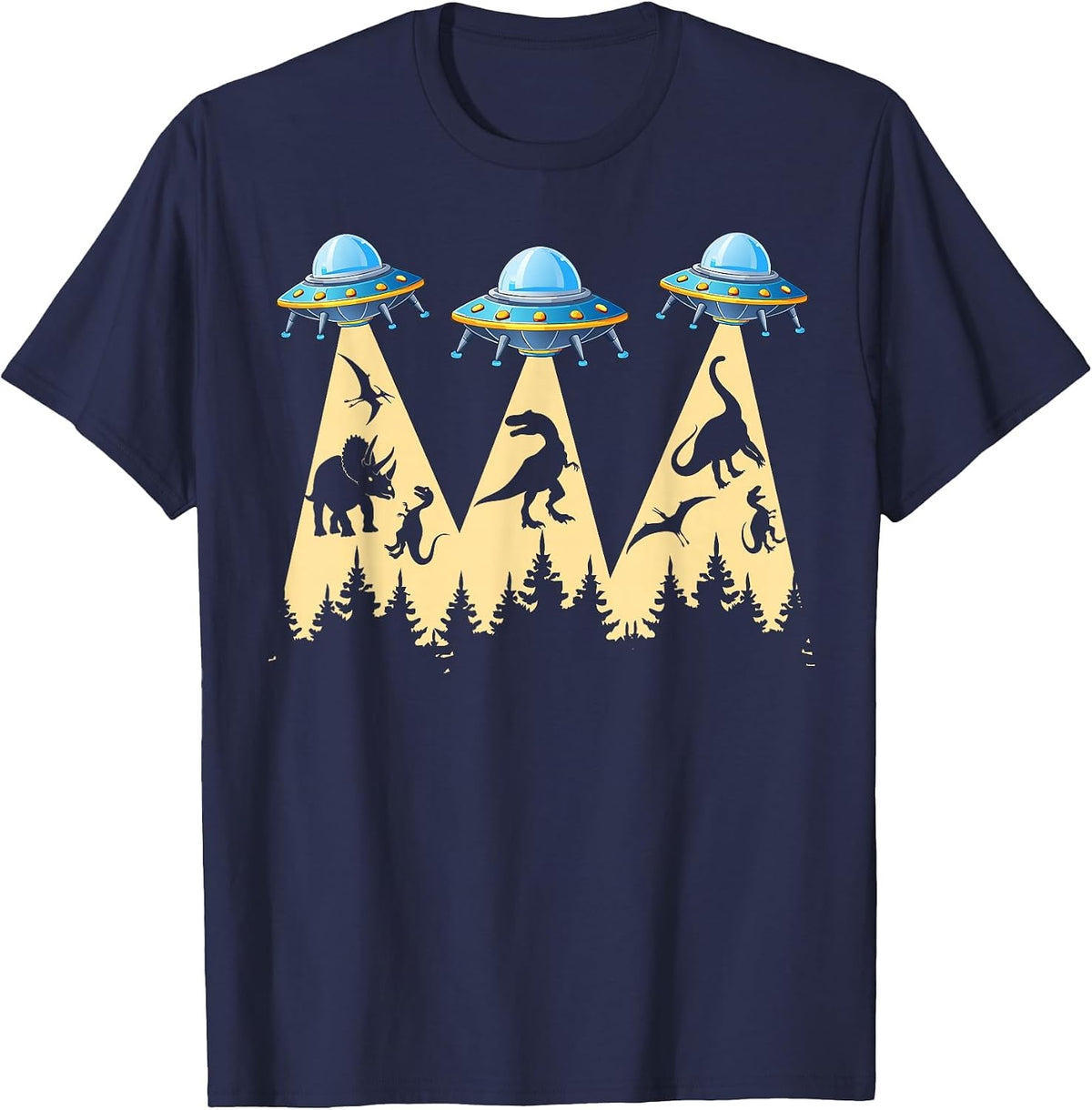 Funny Dinosaurs Alien UFO Abduction Dinosaur Lover T-Shirt - Navy Blue