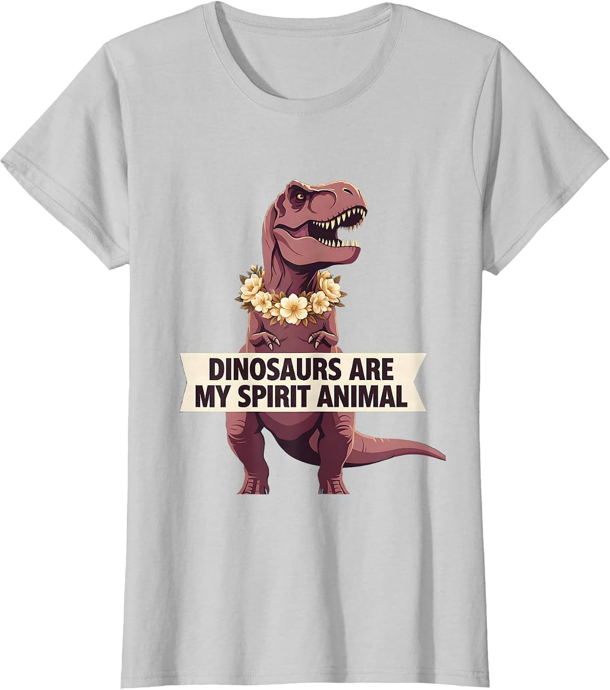 Women's Dinosaurs Are My Spirit Animal Dino Design T-Shirt - Silver Grey