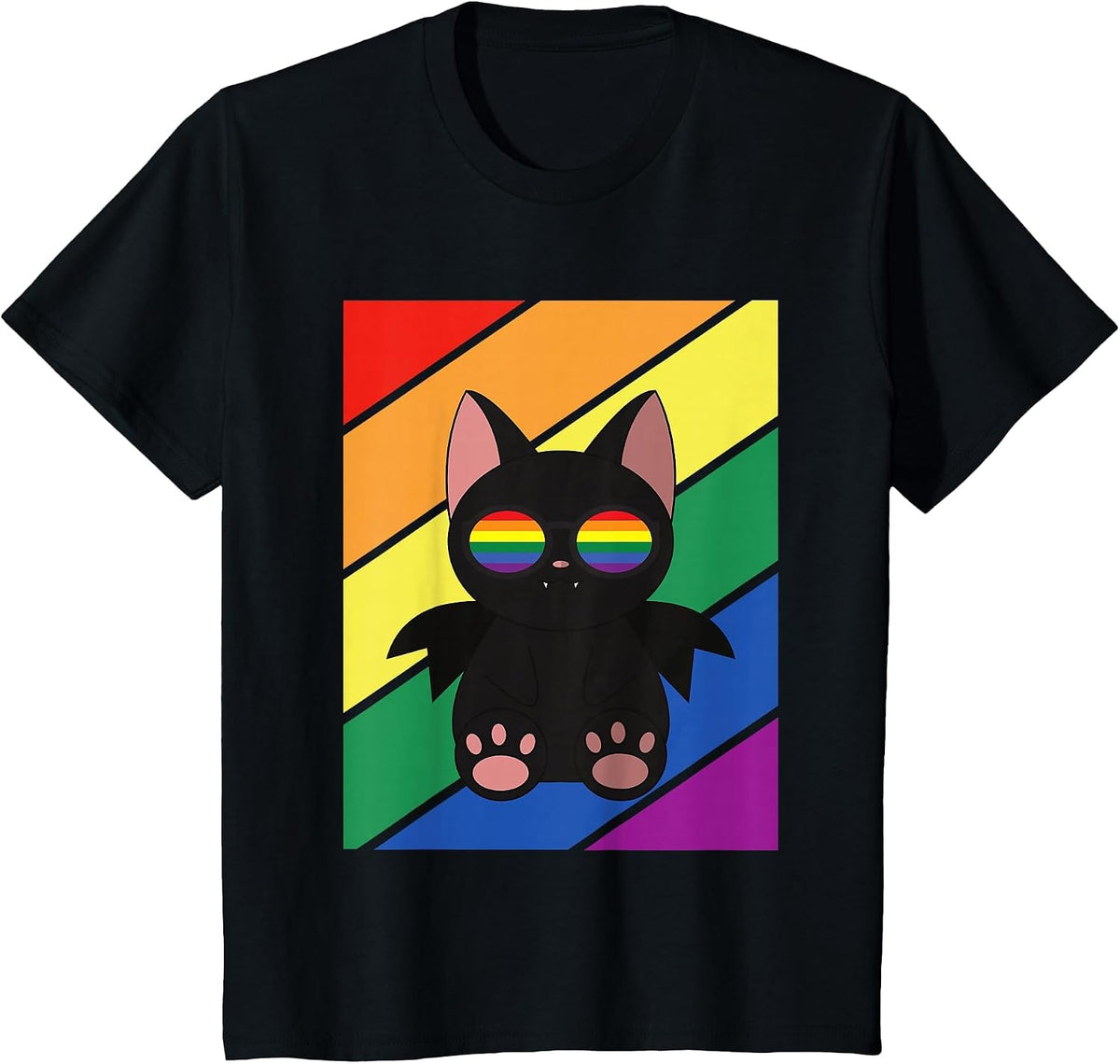 LGBTQ Flag Gay Pride Month Rainbow Bat with LGBT Glasses T-Shirt - Black