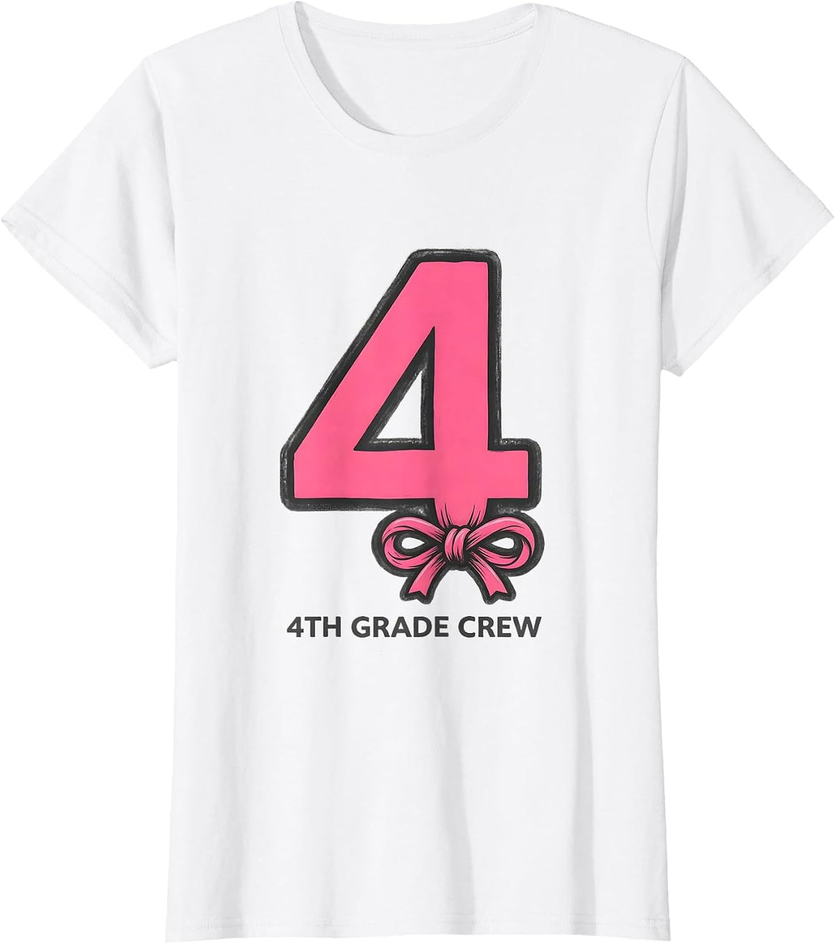 4th Grade Crew Coquette Bow Back to School Grade Identity T-Shirt - White