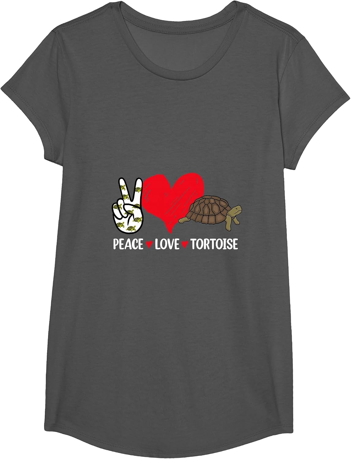 Peace Love Tortoise T-Shirt - Girls Asphalt Grey