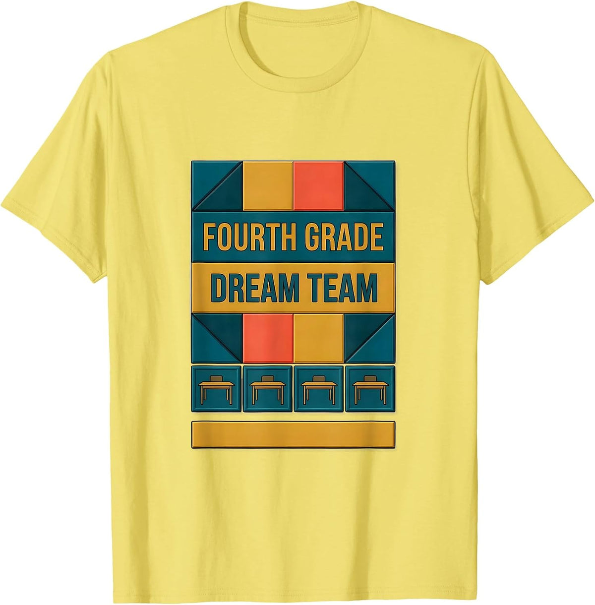 Men's Fourth Grade Dream Team Teacher Team Back to School T-Shirt - Lemon Yellow