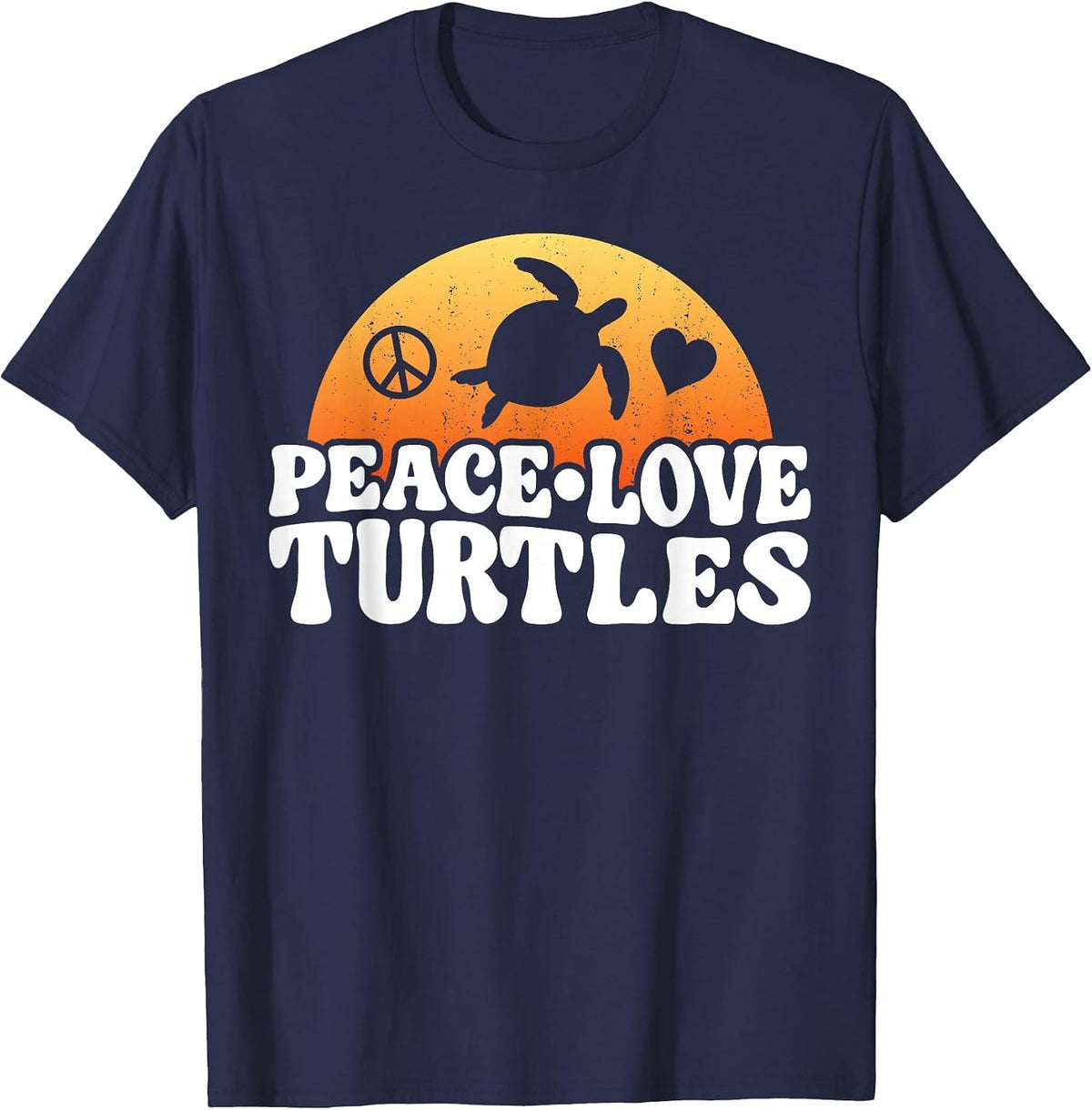 Sea Turtle Tortoise Peace Love Turtles T-Shirt - Navy Blue