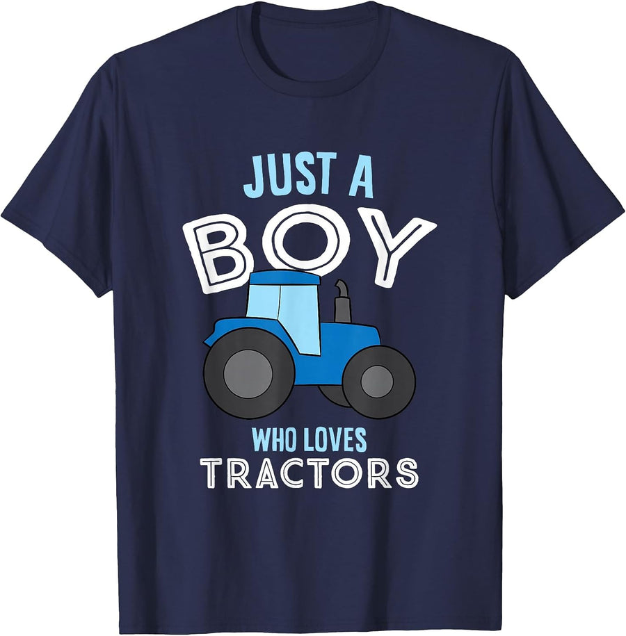 Just A Boy Who Loves Tractors Funny Tractor Son T-Shirt - Navy Blue