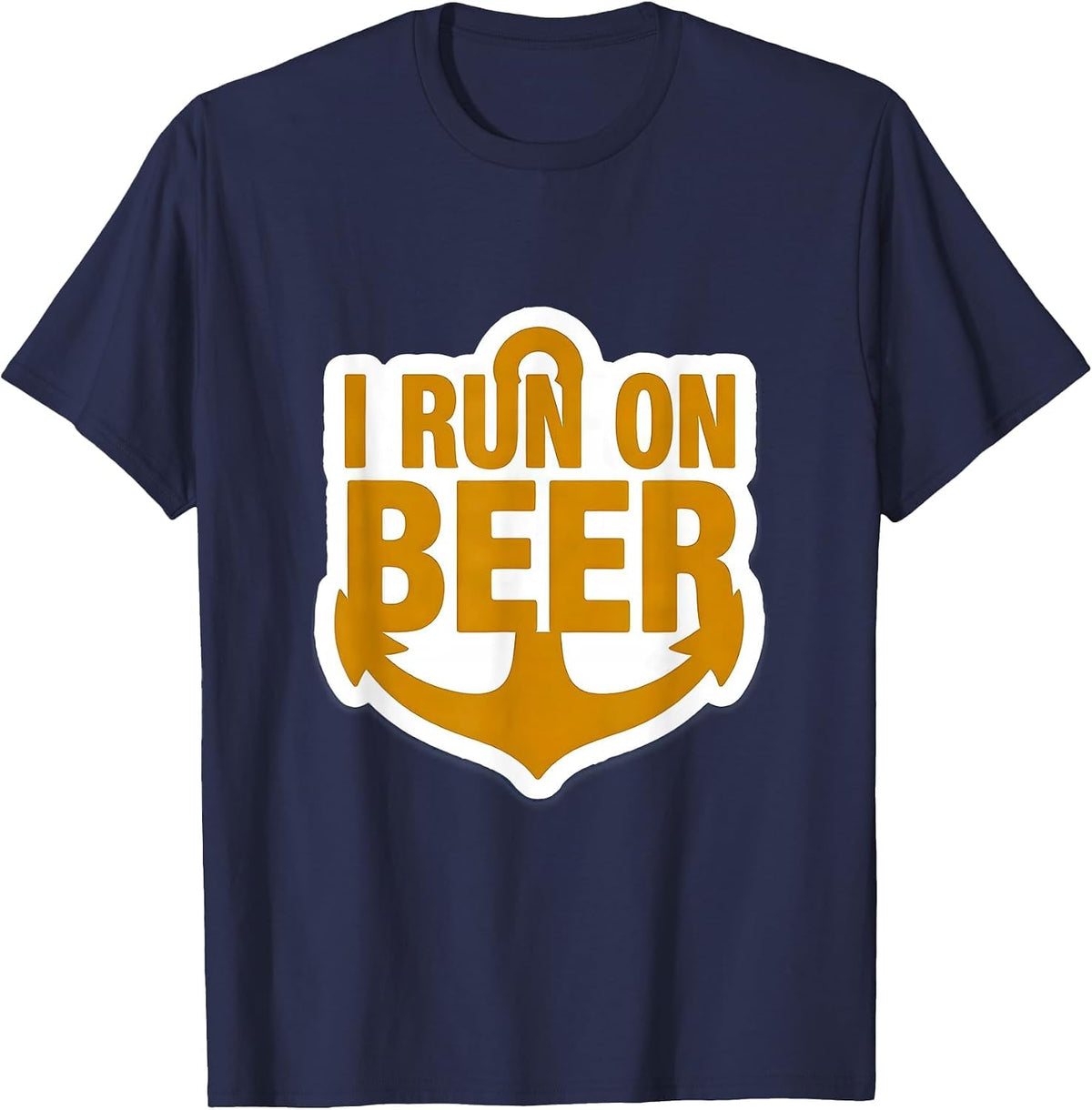 I Run on Beer Funny Drinking Humor Design T-Shirt - Navy Blue