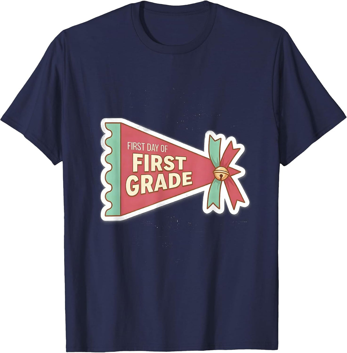 First Day of First Grade Cheerful Preppy Back to School T-Shirt - Navy Blue