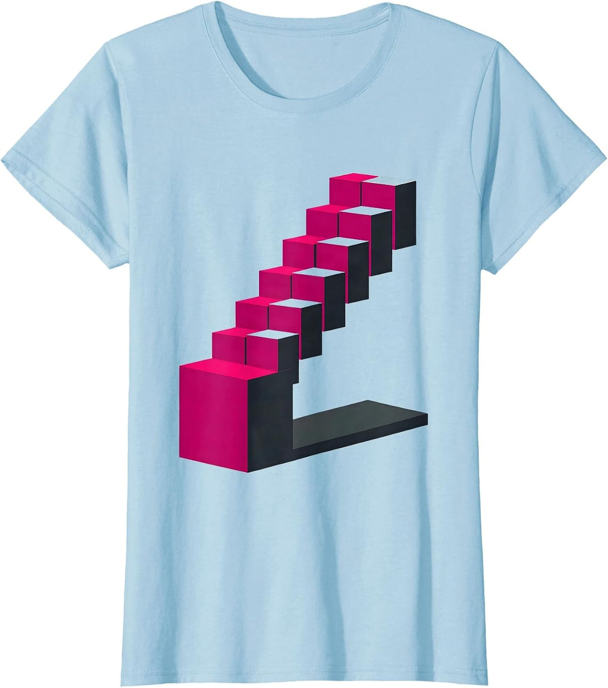 Women's Pink Tower Montessori Teacher Geometric Staircase Design T-Shirt - Baby Blue