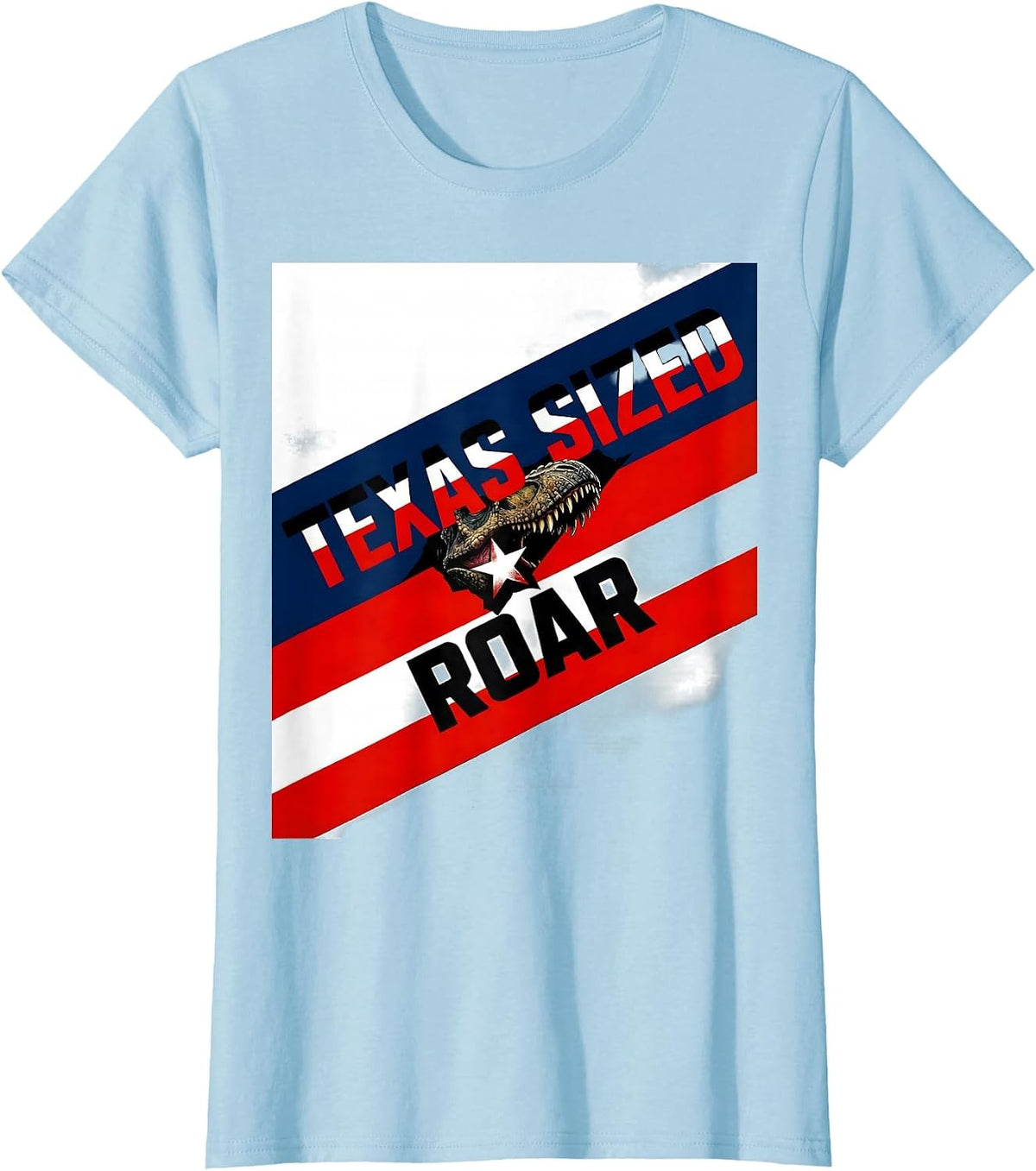 Women's Texas Sized Roar Funny Dinosaur Lover Kids State Pride T-Shirt - Baby Blue