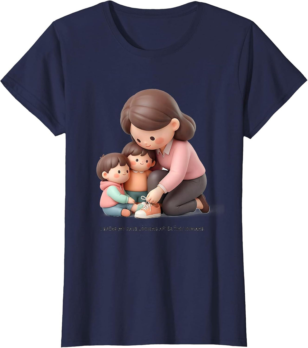 Women's I Spend My Days Looking After Tiny Humans Teacher T-Shirt - Navy Blue