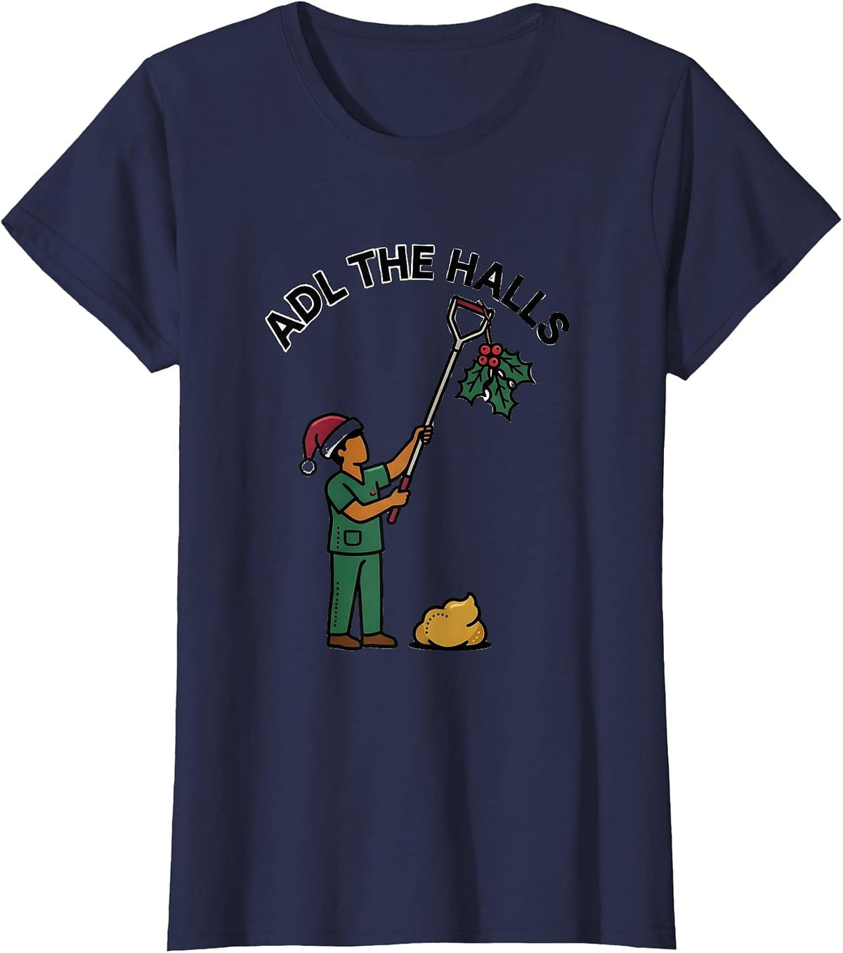 Women's ADL The Halls Funny Occupational Therapist Christmas Humor T-Shirt - Navy Blue