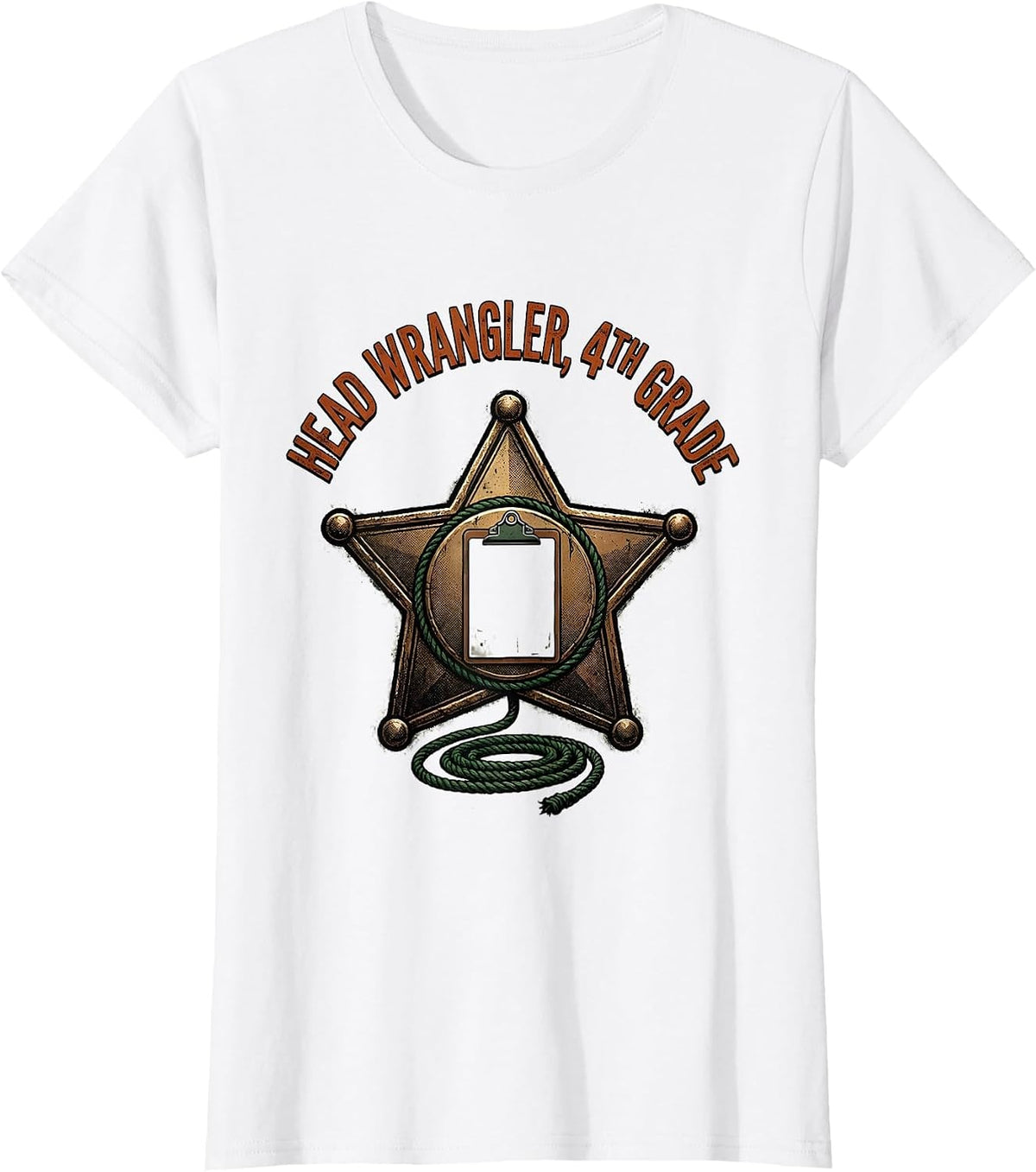Head Wrangler, 4th Grade Vintage Western Teacher Back T-Shirt - White