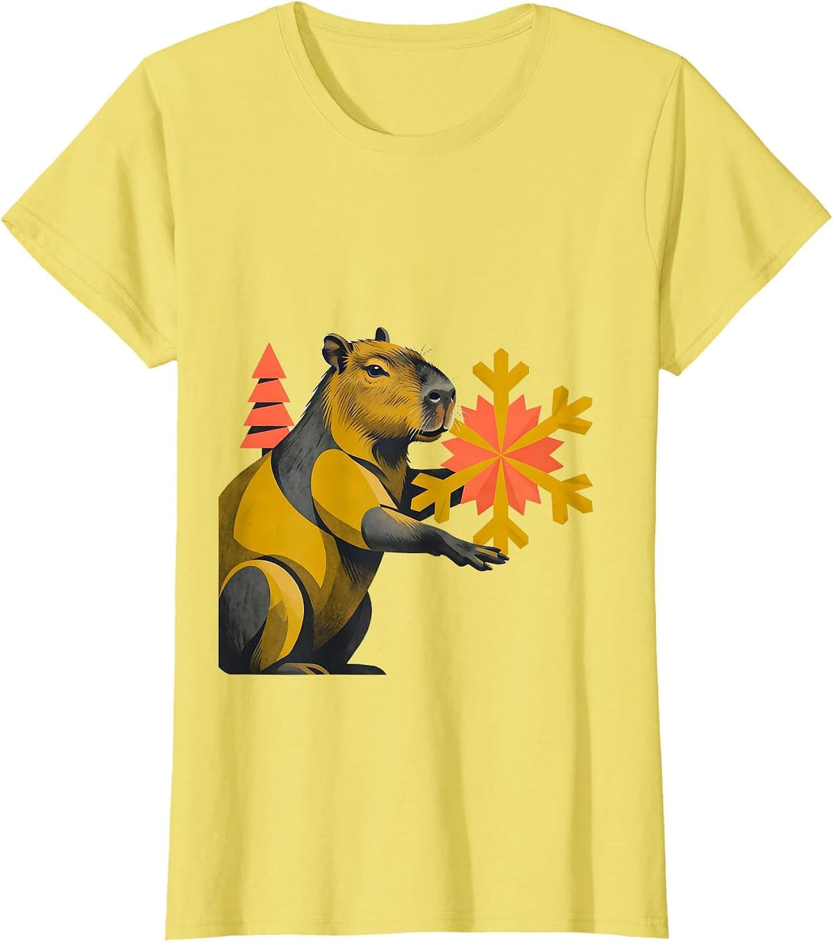Capybara Snowflake Midcentury Modern Christmas Humor T-Shirt - Lemon Yellow