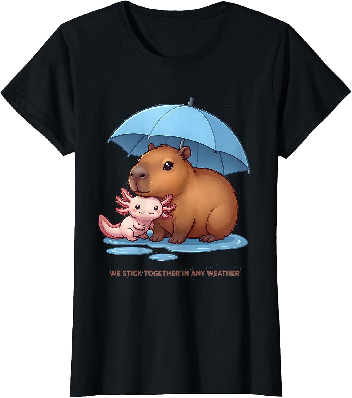 We Stick Together In Any Weather Cute Kawaii Capybara T-Shirt - Black