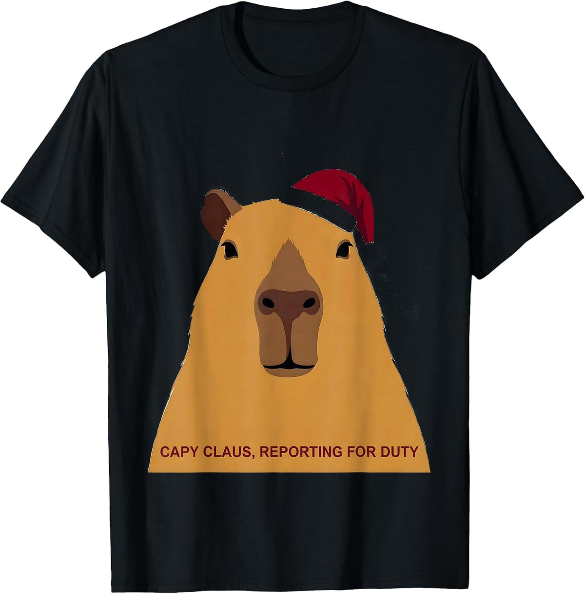 Capy Claus Reporting For Duty Funny Capybara Christmas T-Shirt, Men, Black, X-Large - As Pictured