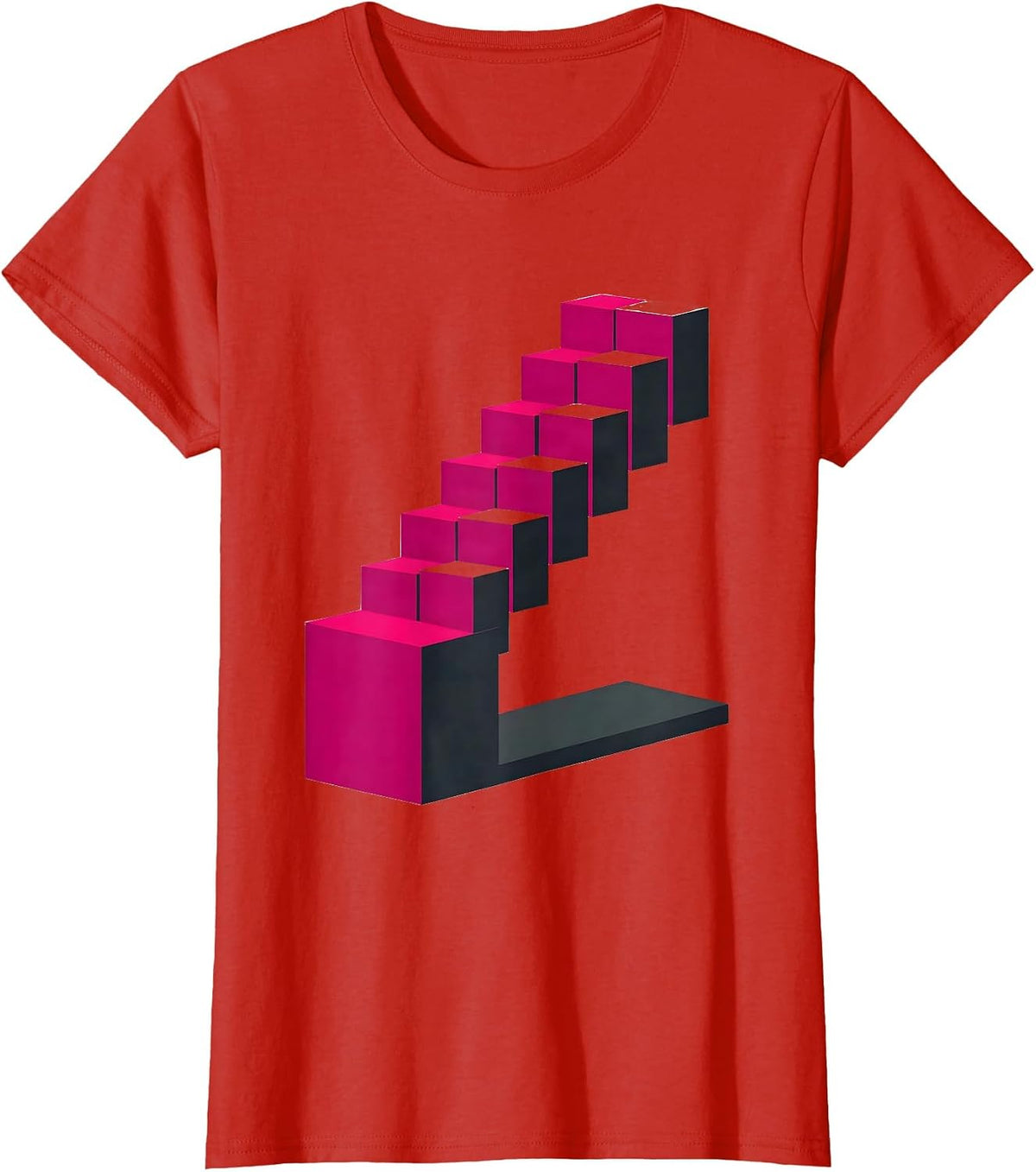 Women's Pink Tower Montessori Teacher Geometric Staircase Design T-Shirt - Red