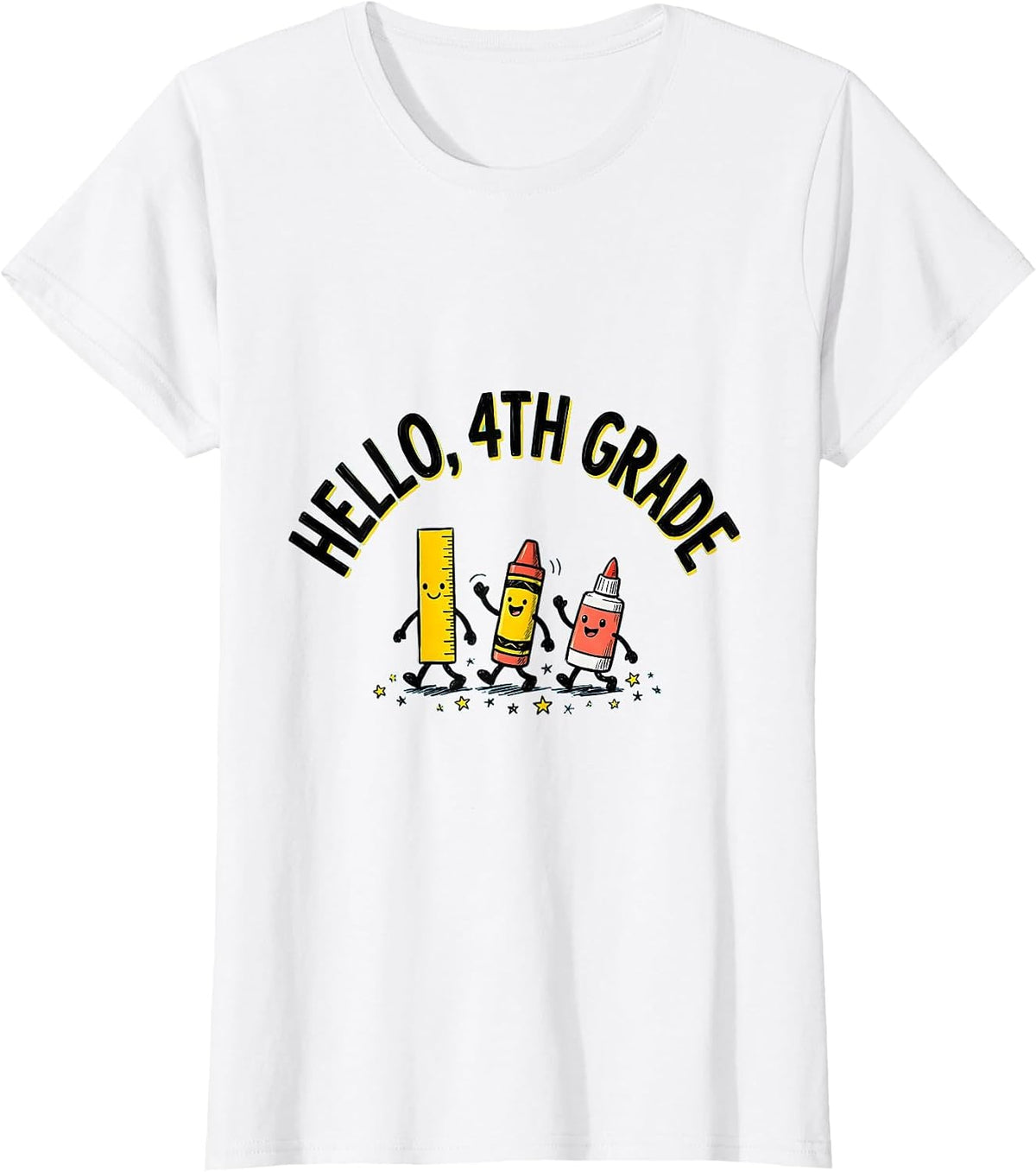 Women's Hello, 4th Grade Cute School Supplies Back To School Teacher T-Shirt - White