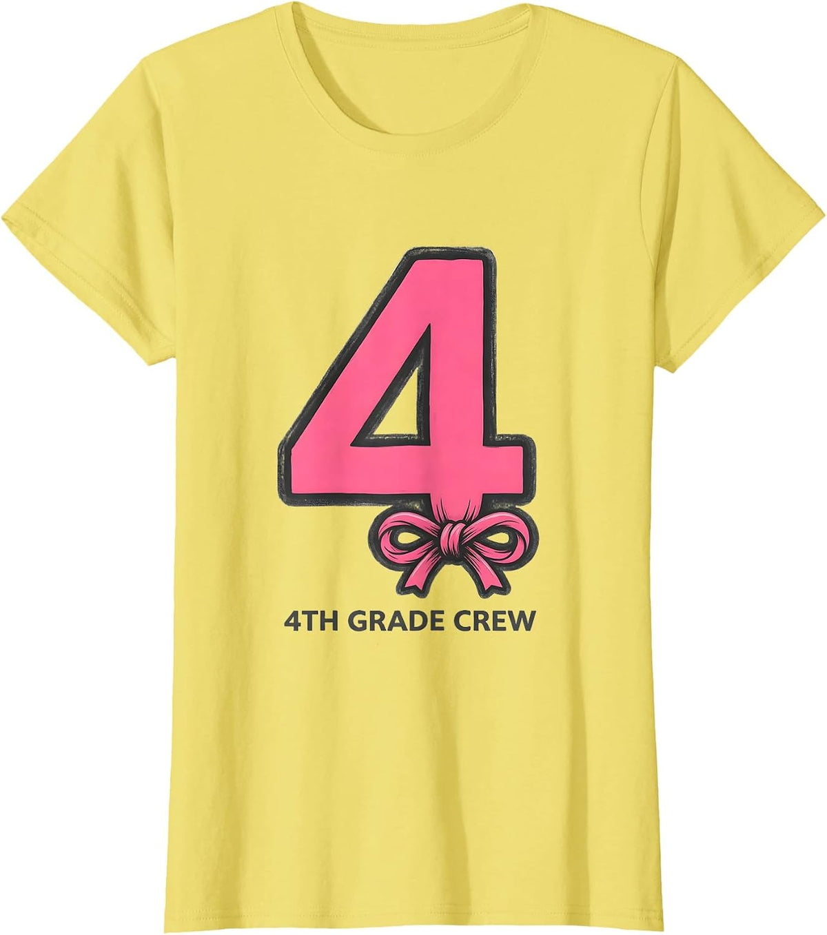 4th Grade Crew Coquette Bow Back to School Grade Identity T-Shirt - Lemon Yellow