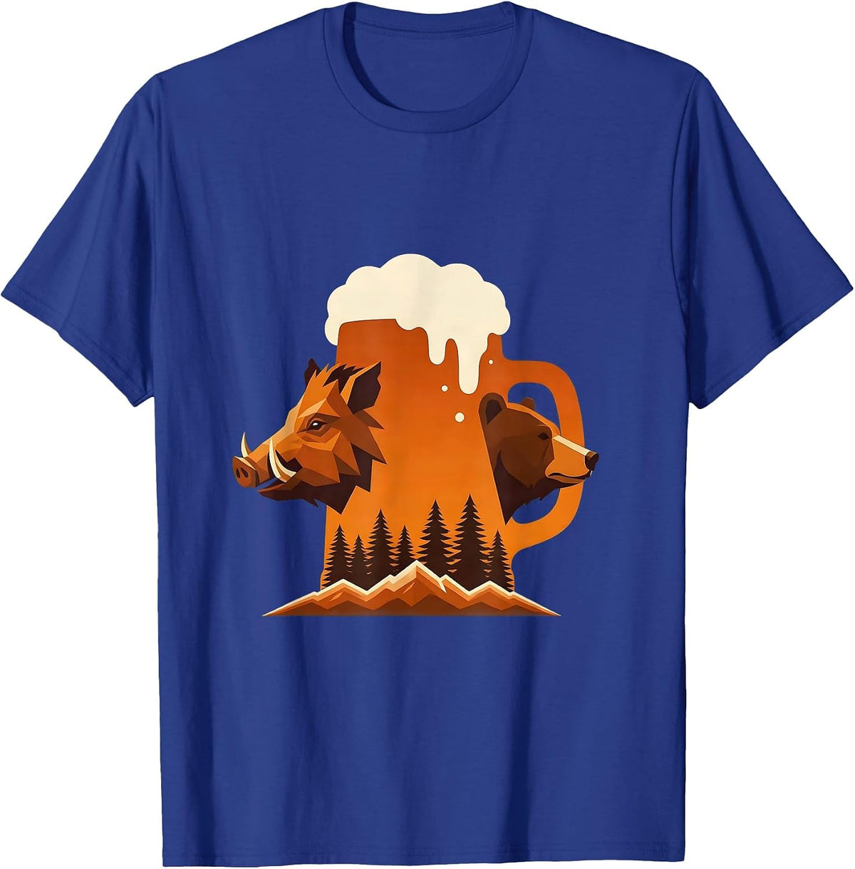 Men's Boar and Bear Sharing a Beer Stein T-Shirt - Royal Blue